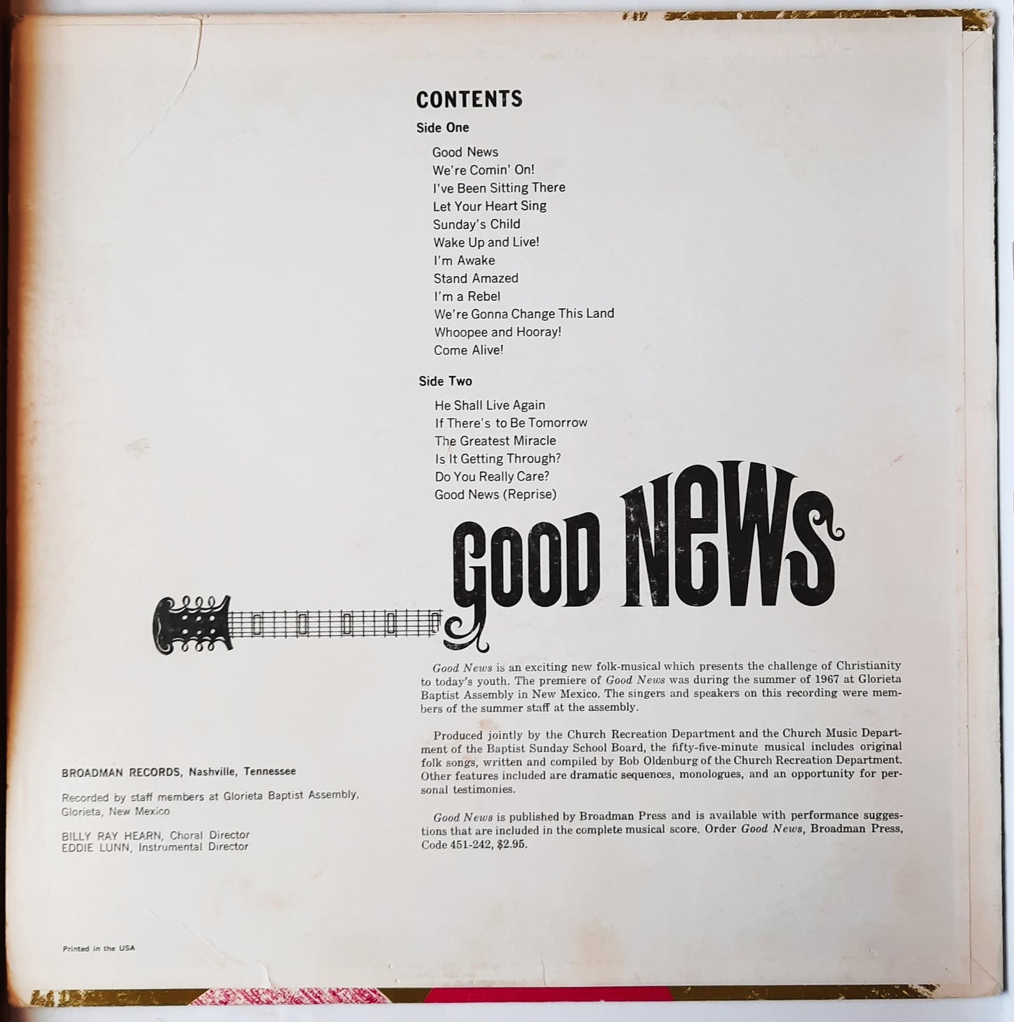 Broadman Records Good News: Ein christliches Folk-Musical-Schallplattenalbum (Volllänge LP, 1967, Sehr gut, Code 452-091)