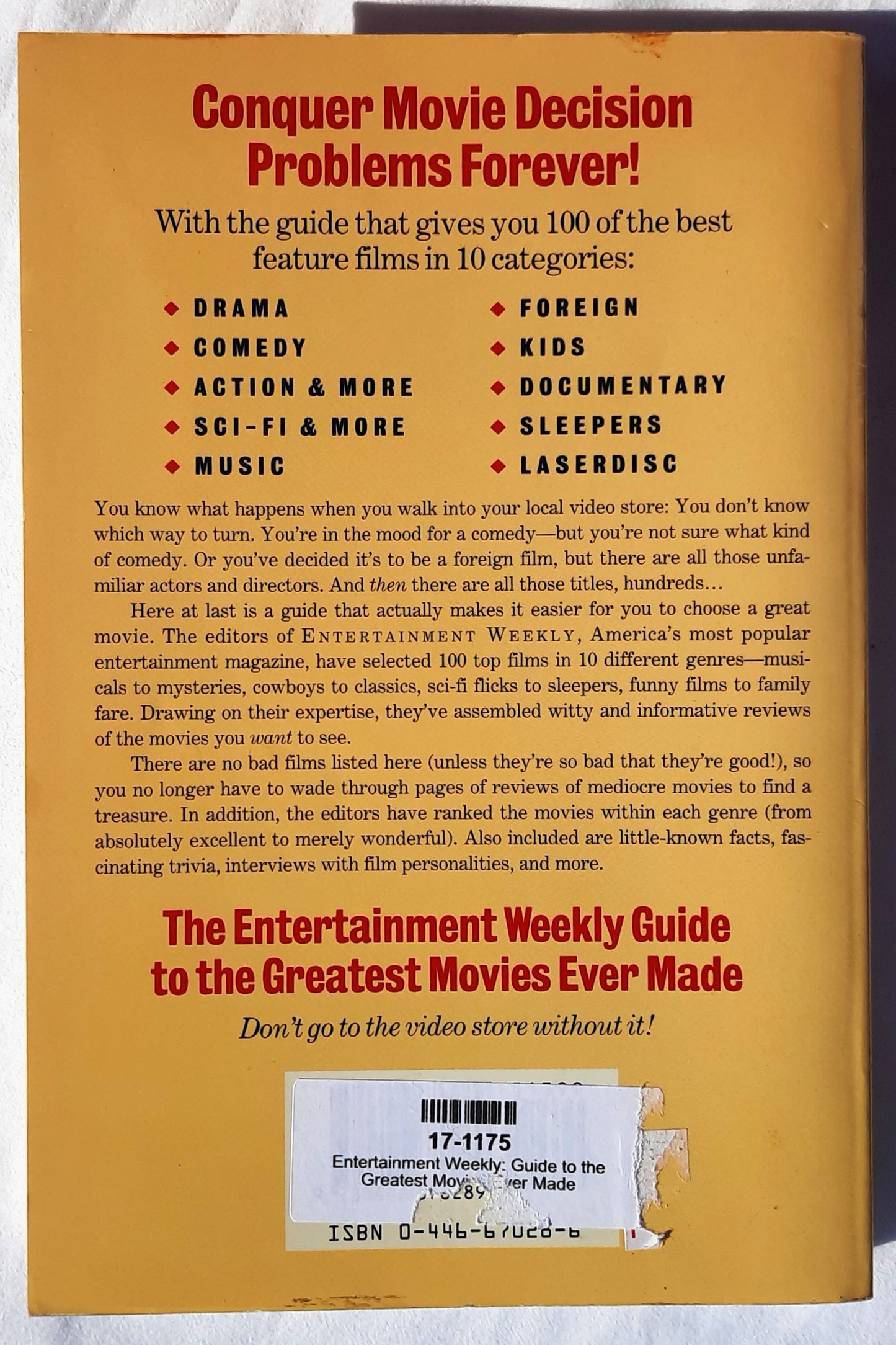 Guide to the Greatest Movies Ever Made by Entertainment Weekly (Good, Pbk, 1994, Warner Books, 341 pages)