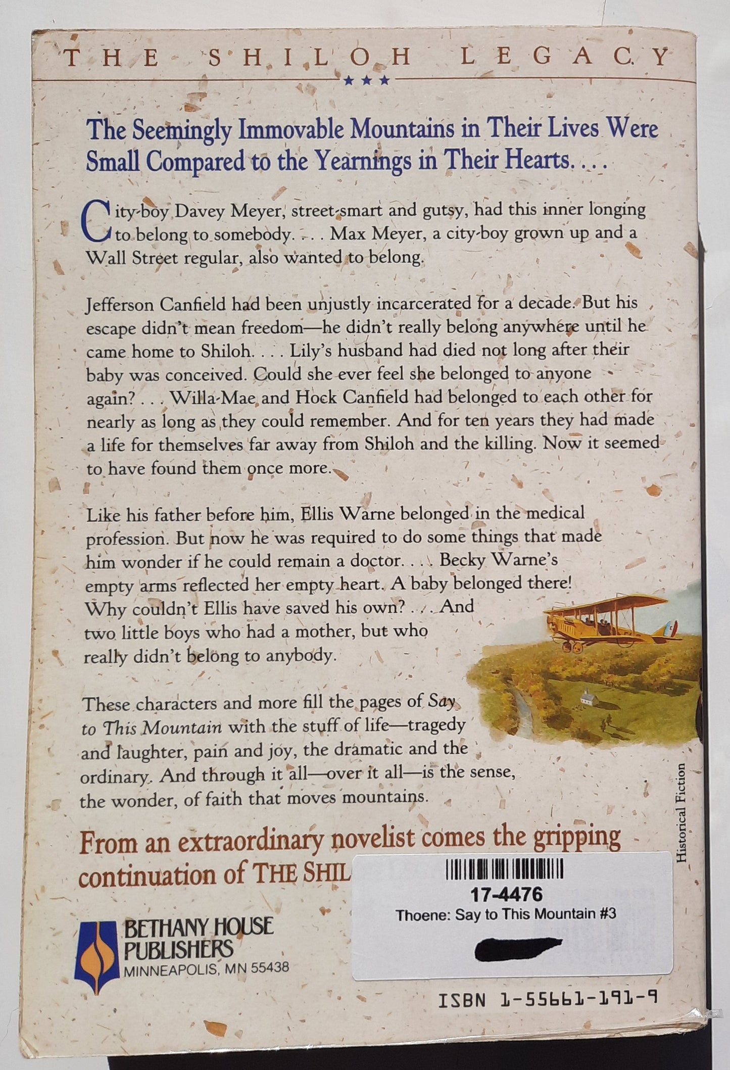 Say to This Mountain by Bodie Thoene (Shiloh Legacy #3, Good, 1993, Pbk, 447 pages, Bethany House)