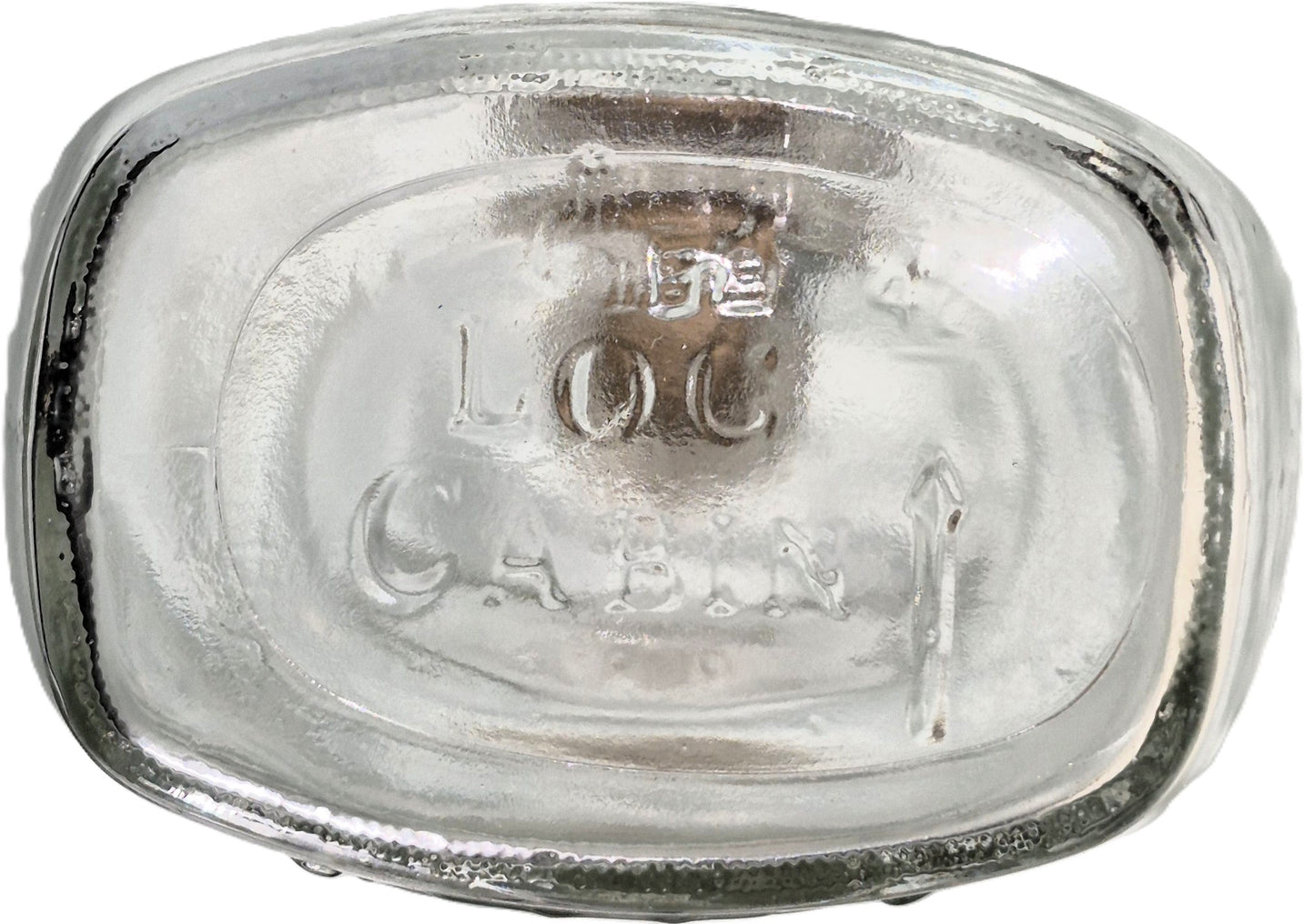 Vintage 1970er Jahre Log Cabin Sirup Benjamin Franklin geprägte Klarglasflasche (Sammlerstück, sehr guter Zustand)