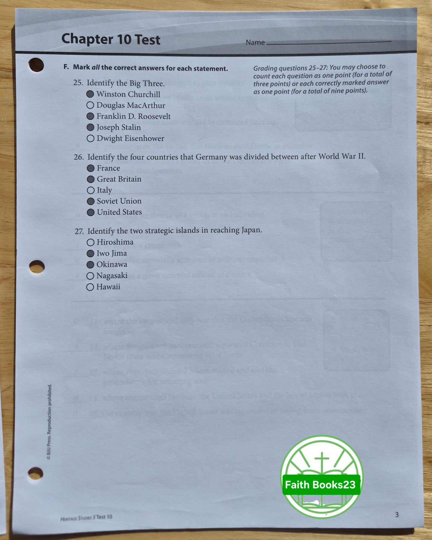 Heritage Studies 5 Test Answer Key Third Edition von BJU Press (Sehr gut, 2010, Tb, Tests 1-12)