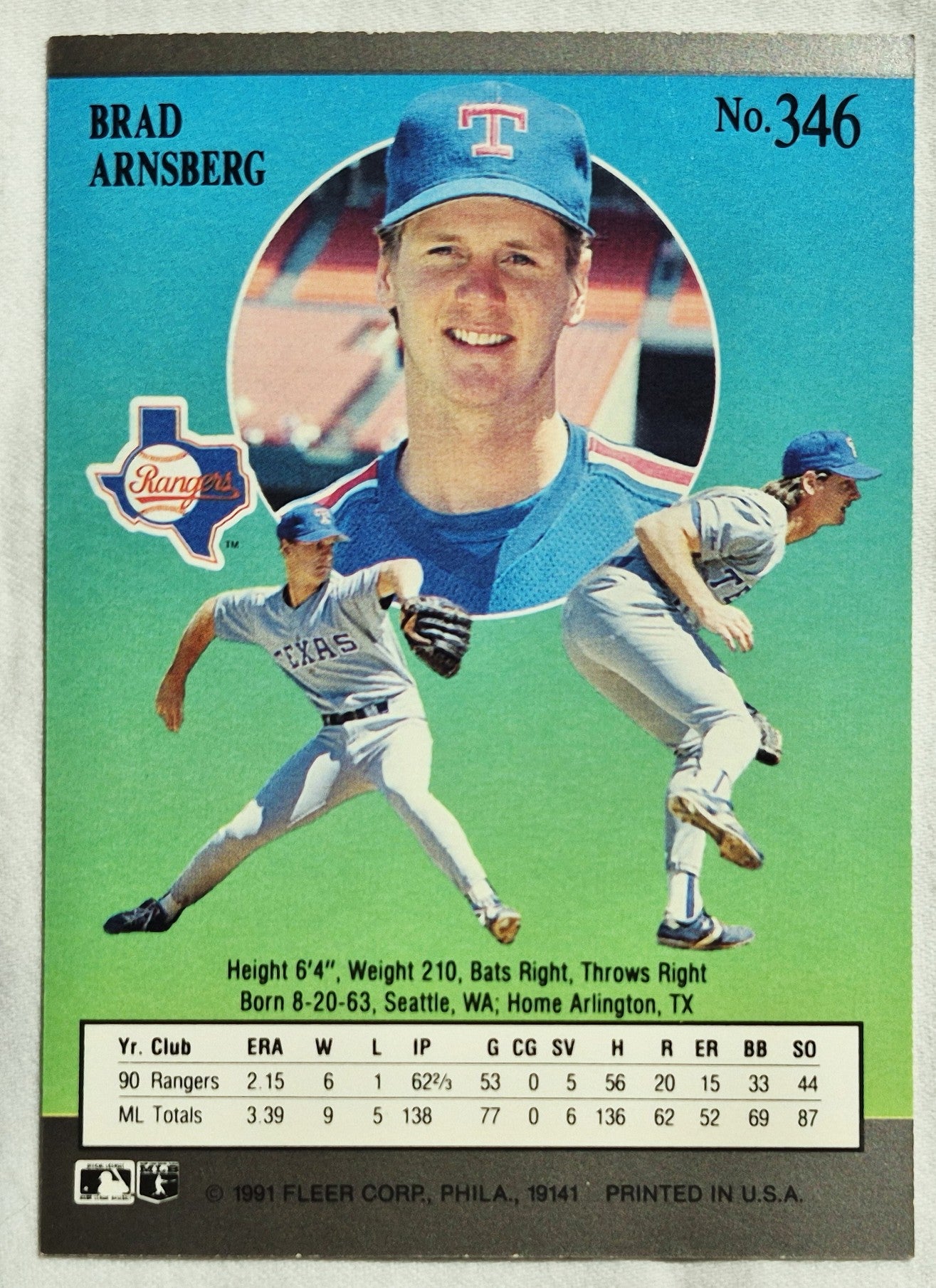 Arnsberg Brad Texas Rangers 1991 Fleer Ultra #346 (Ausgezeichnet)