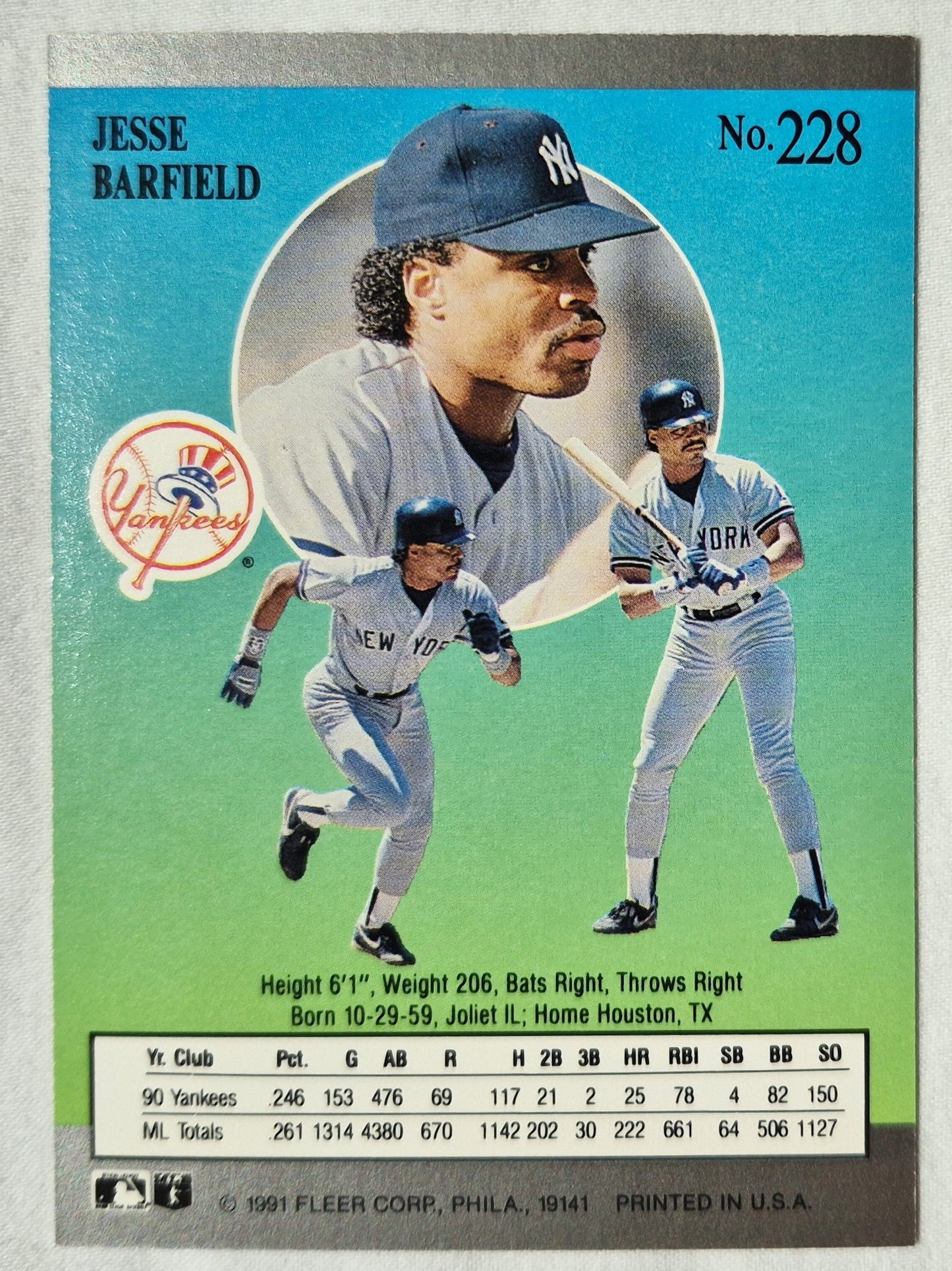 Jesse Barfield New York Yankees Outfield 1991 Fleer Ultra #228 Baseballkarte (Exzellent)