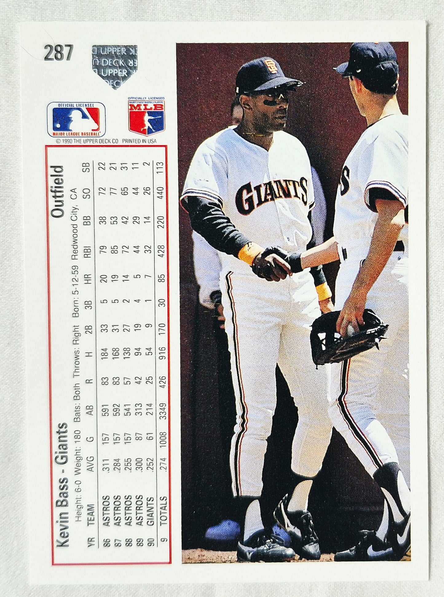Kevin Bass San Francisco Giants Outfield 1991 Upper Deck #287 Baseballkarte (Exzellent)