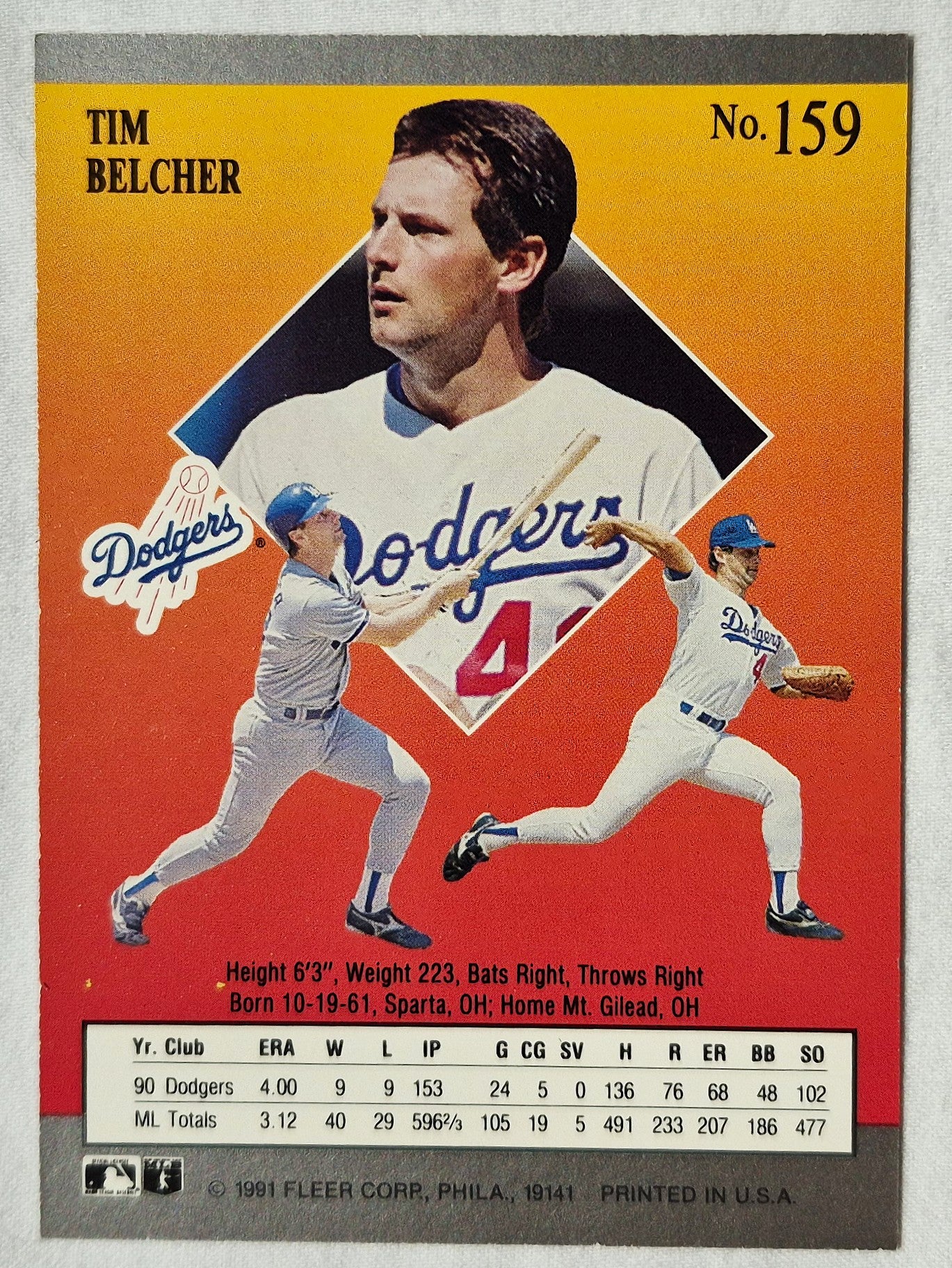 Tim Belcher Los Angeles Dodgers Pitcher 1991 Fleer Ultra #159 Baseballkarte (Exzellent)