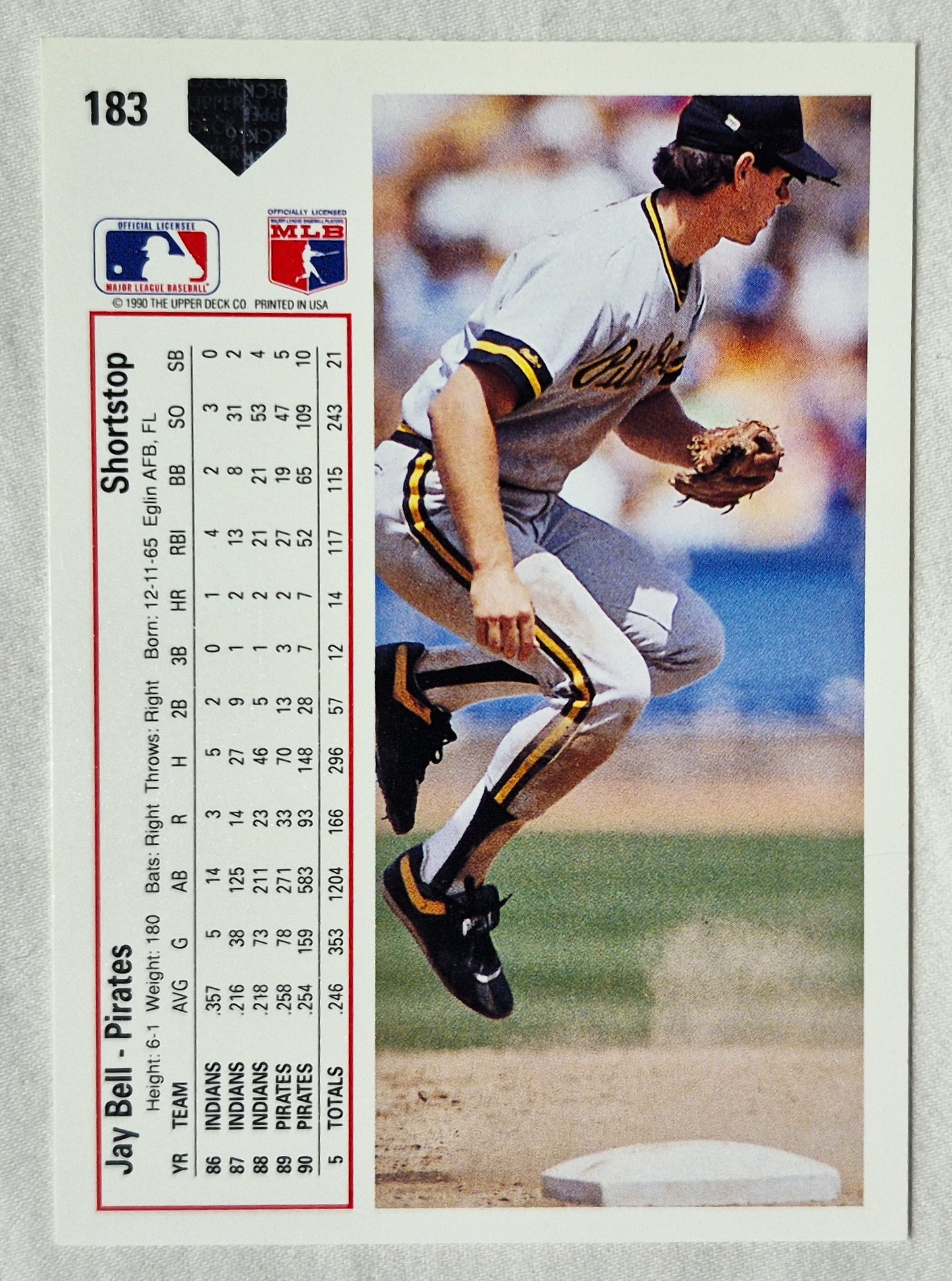 Jay Bell Pittsburgh Pirates Shortstop 1991 Upper Deck #183 Baseballkarte (Exzellent)