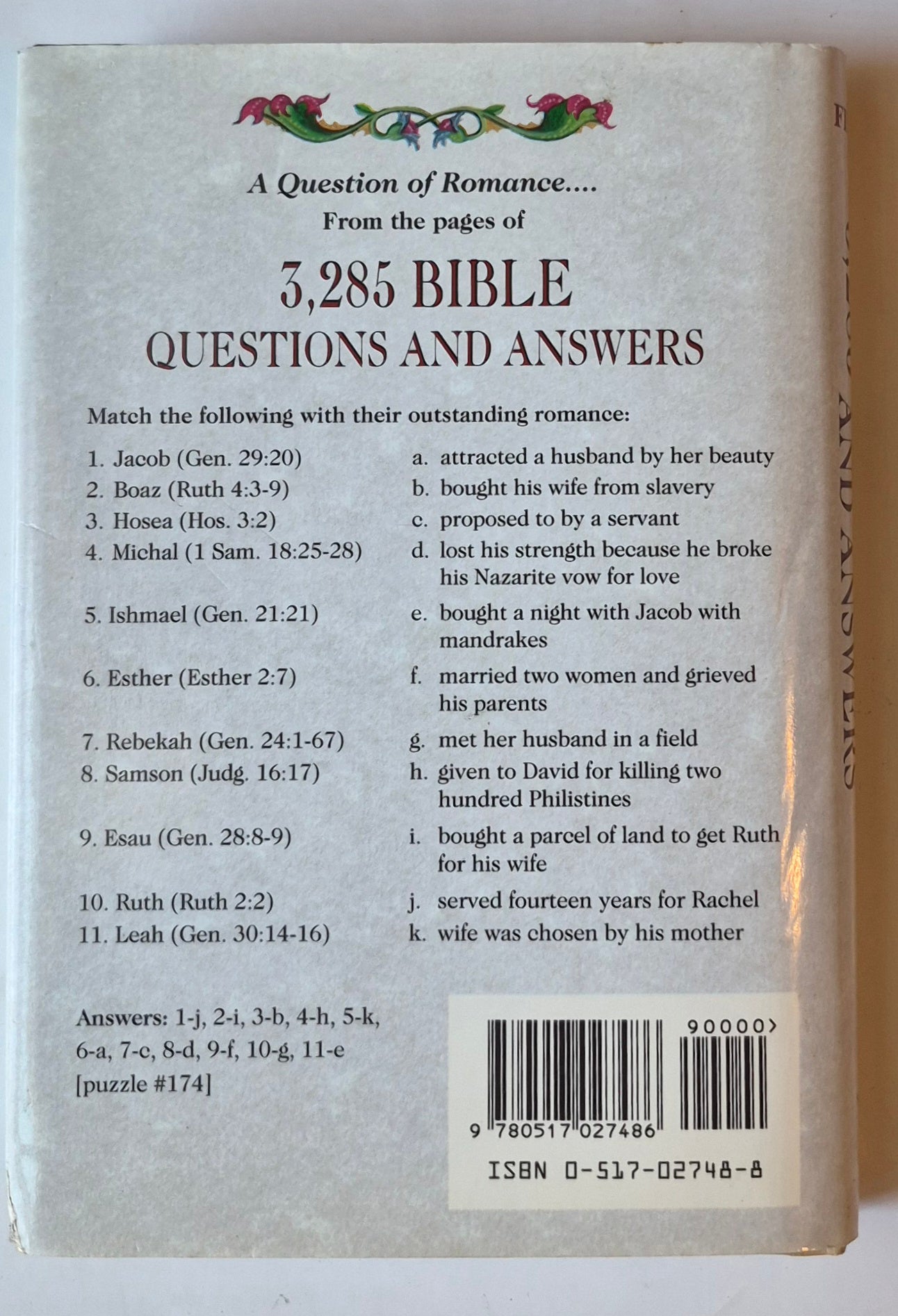 3,285 Bible Questions & Answers by Emily Filipi (Very good, 1990, HC, 325 pgs, Wings Books)