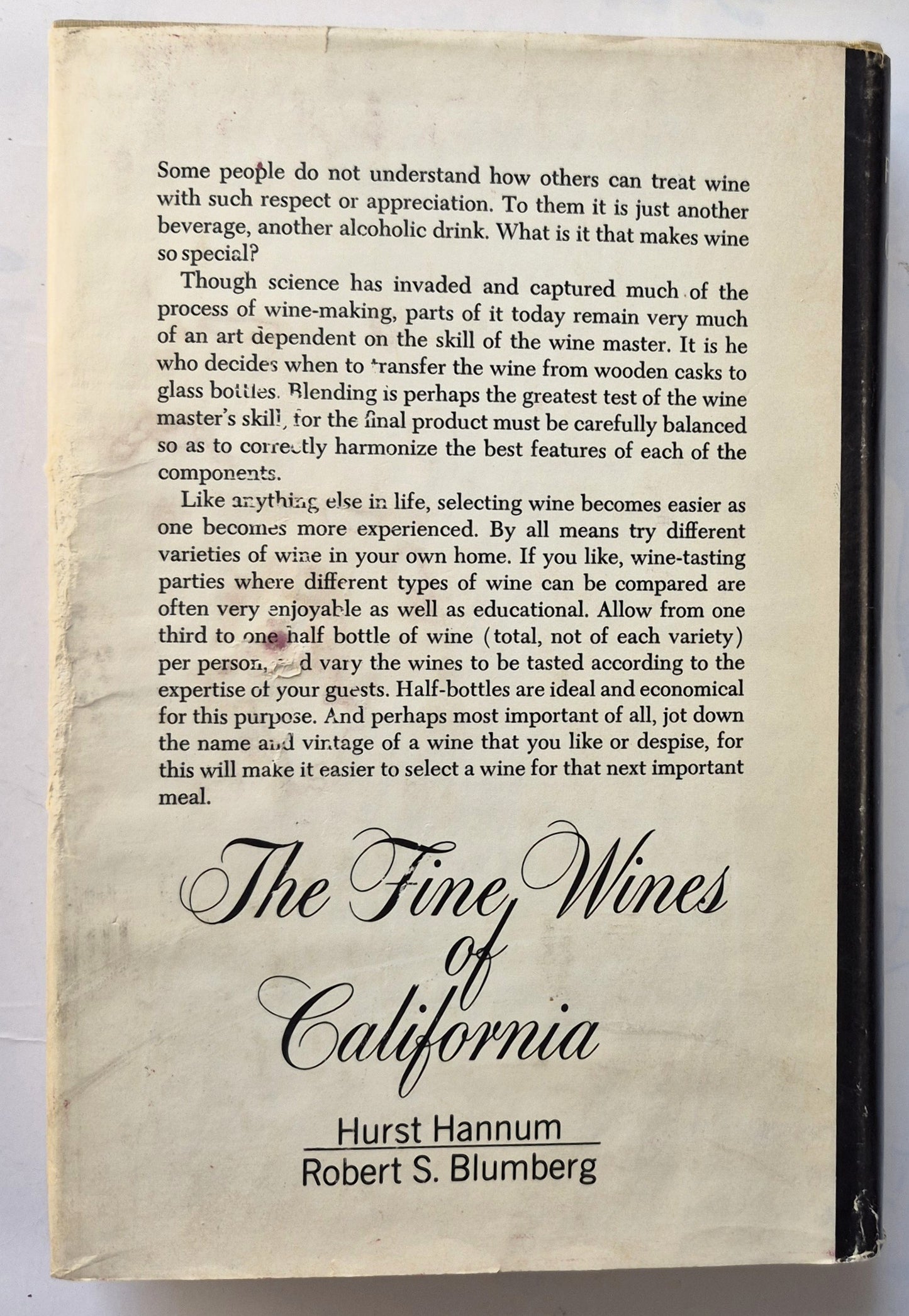 The Fine Wines of California by Hurst Hannum; Robert S. Blumberg (Gut, 1971, geb., 311 S., Doubleday & Co.)