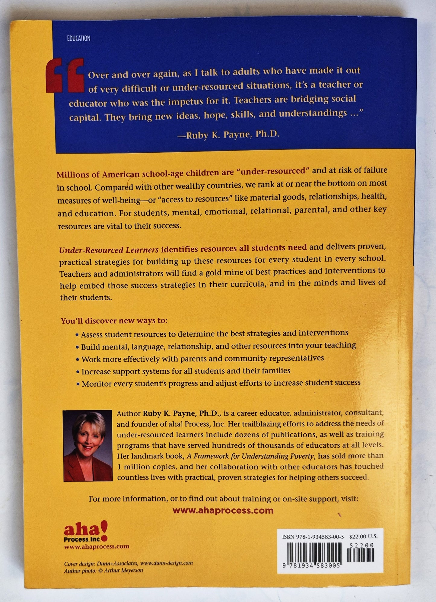 Estudiantes con recursos limitados: 8 estrategias para aumentar el rendimiento estudiantil, por Ruby K. Payne (Muy bueno, 2008, rústica, 196 págs., aha! Process)