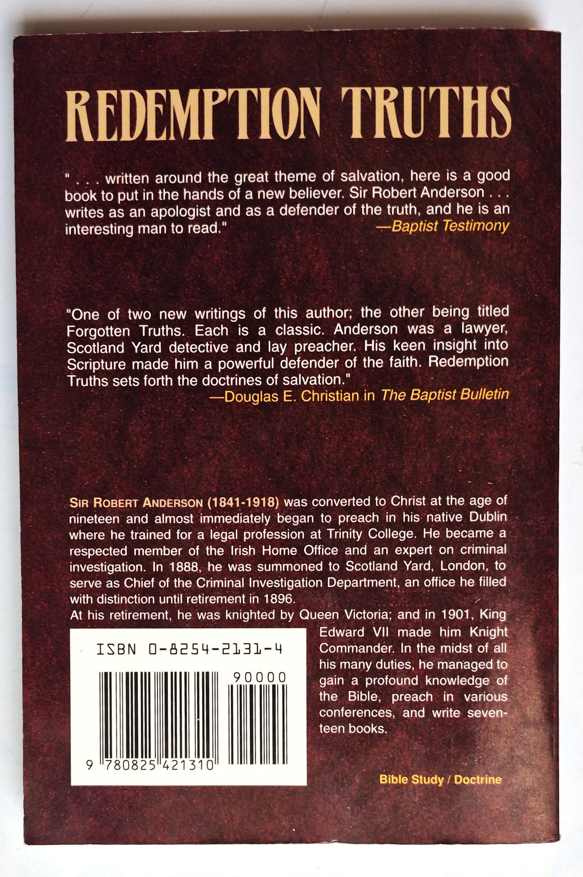 Redemption Truths by Sir Robert Anderson (Very good, 1980, Pbk, 188 pgs, Kregel)