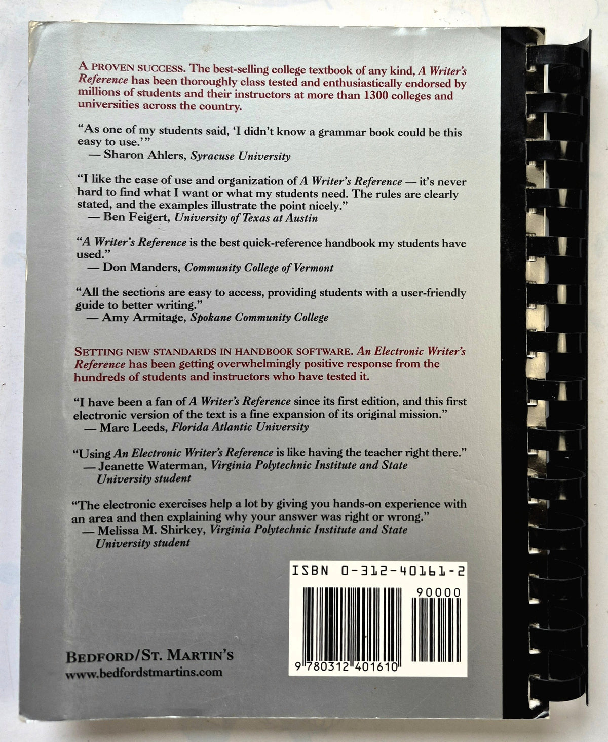 A Writer's Reference Fourth Edition by Diana Hacker (Very Good, 1999, Pbk, Bedford/St. Martin's)