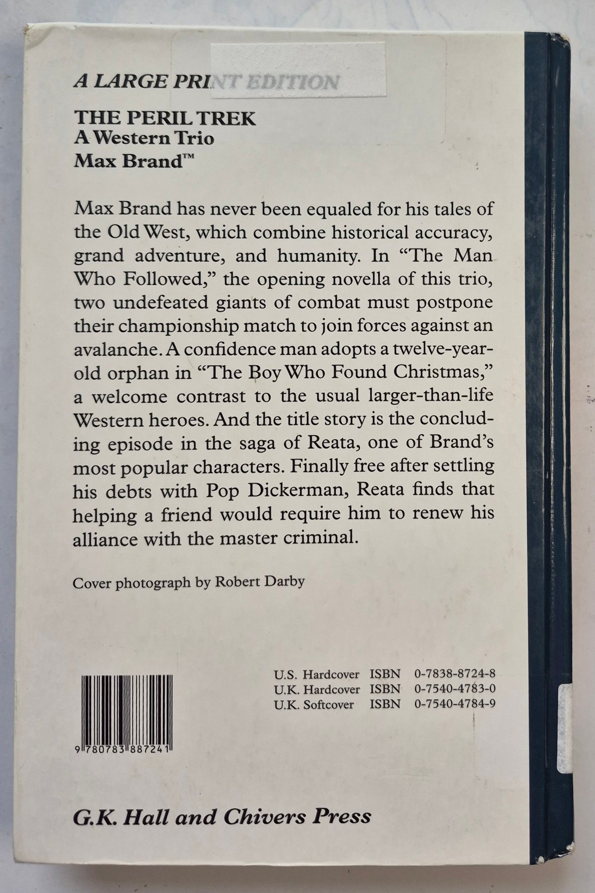 The Peril Trek by Max Brand (Good, 2001, HC, 336 pgs, Thorndike Press Large Print)