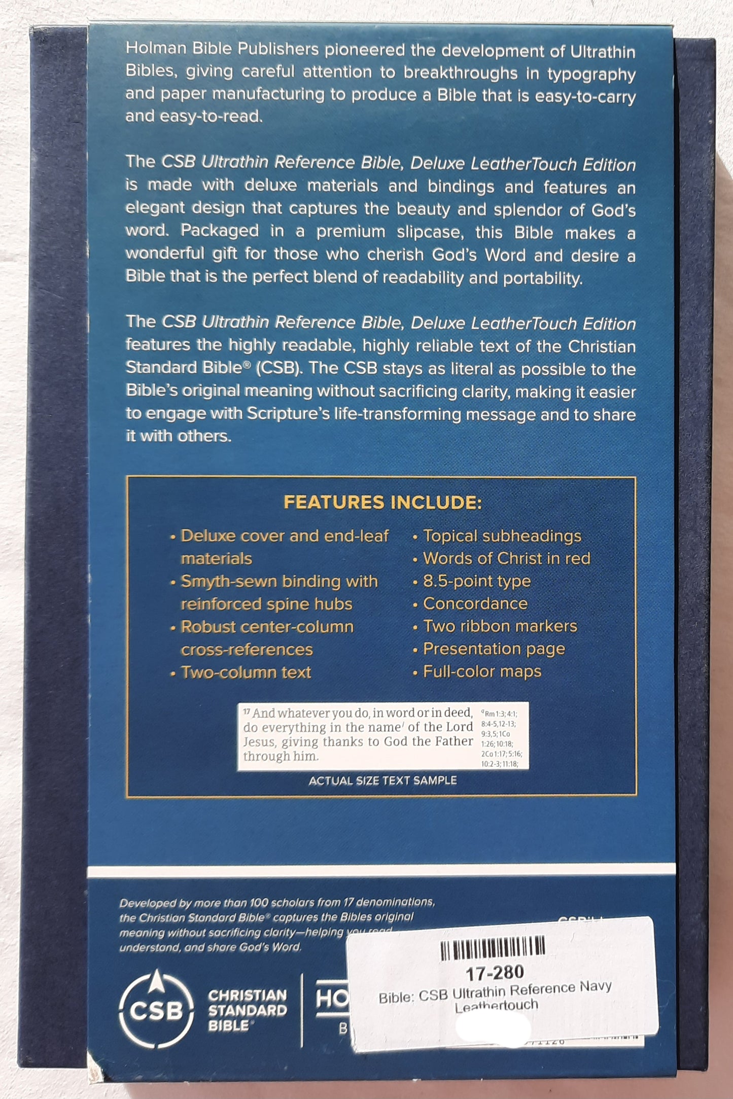 CSB Ultrathin Reference Bible (New, 2019, Navy Leathertouch, Holman, 1328 pages, Red letter)