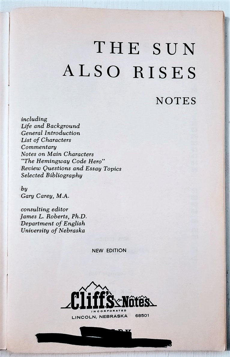 The Sun Also Rises by Ernest Hemingway (Good, 1968, Pbk, 80 pages, Cliffs Notes)