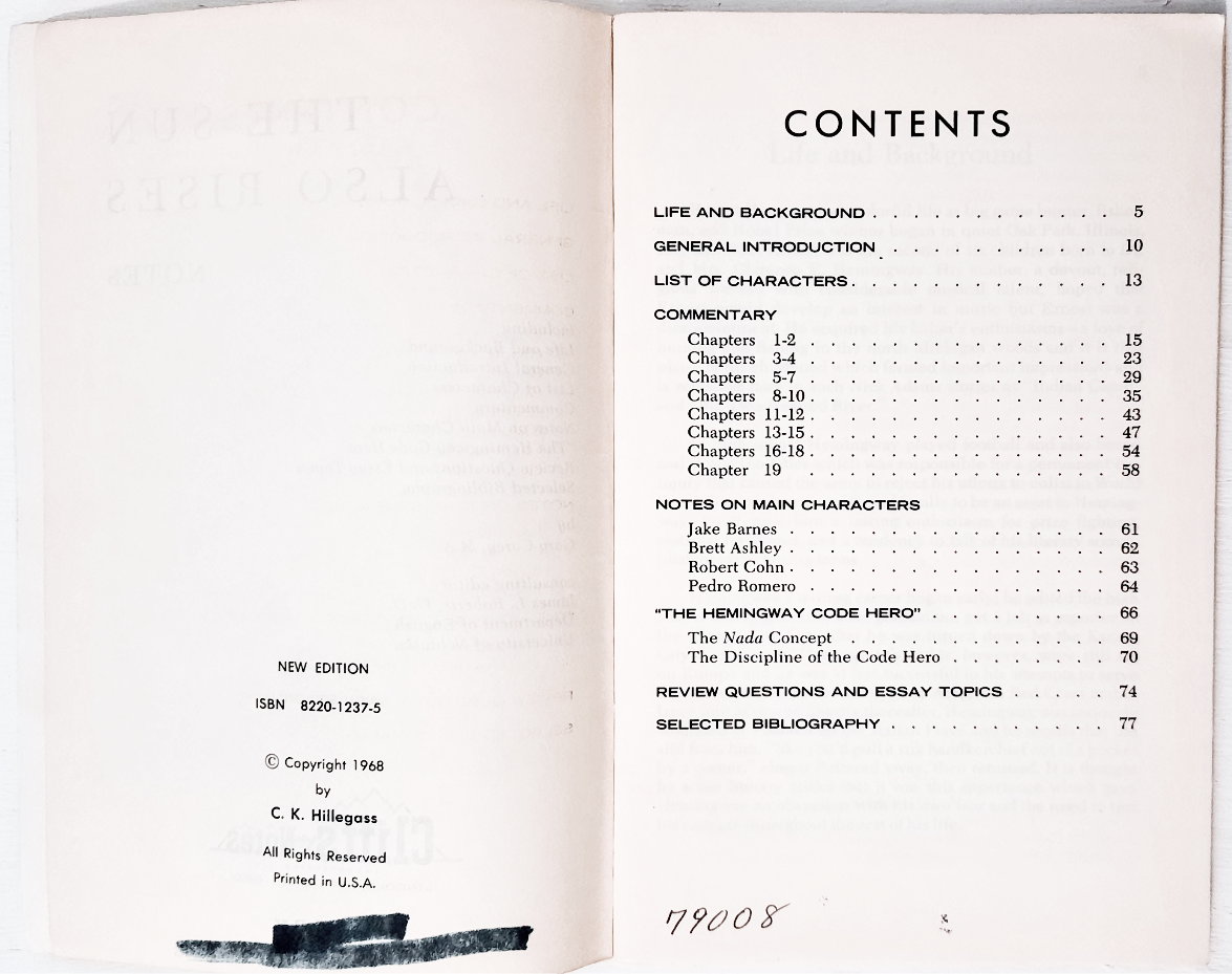 The Sun Also Rises by Ernest Hemingway (Good, 1968, Pbk, 80 pages, Cliffs Notes)