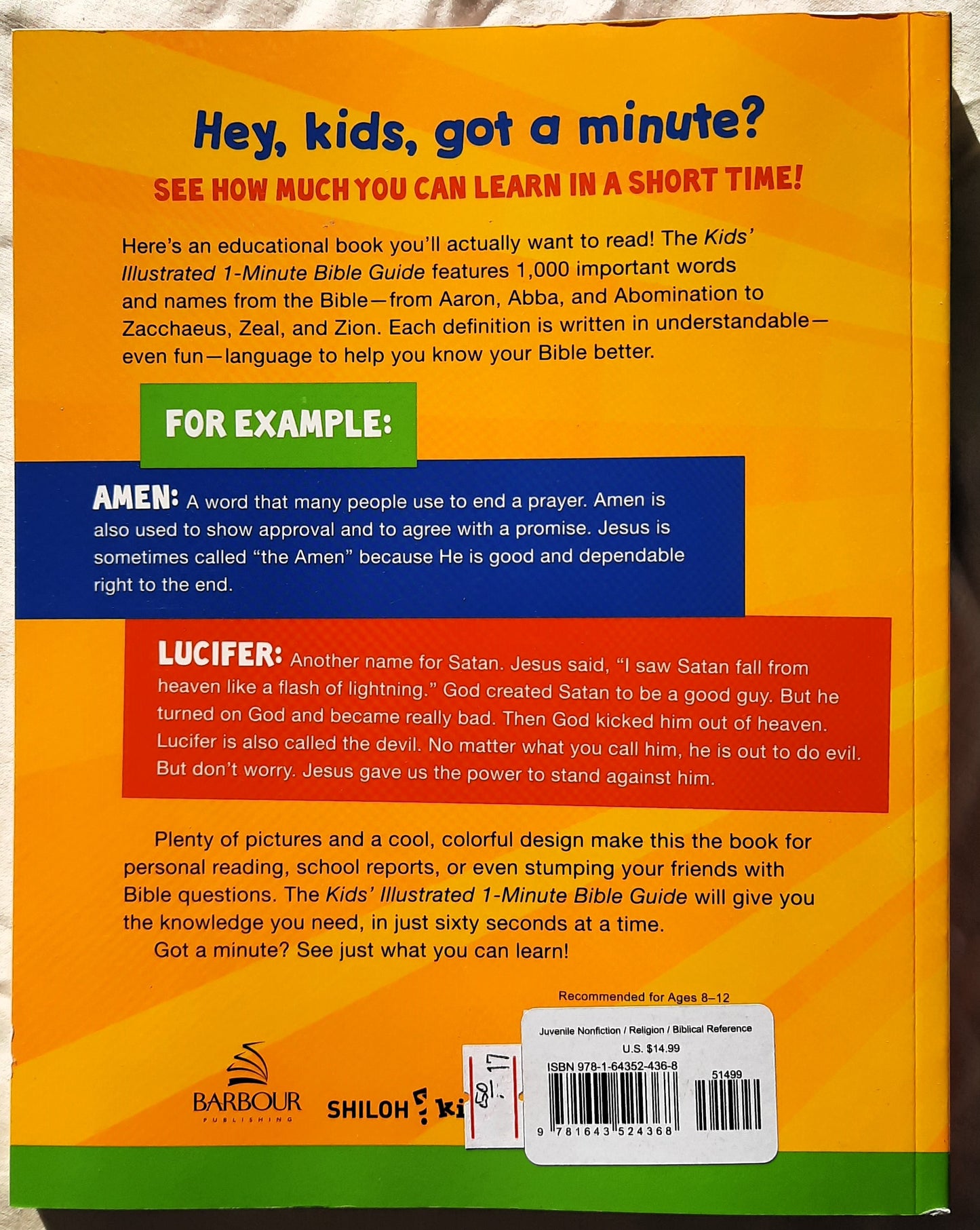 Kids' Illustrated 1 Minute Bible Guide by Jean Fischer (New, 2020, Pbk, 160 pages, Barbour Publishing)