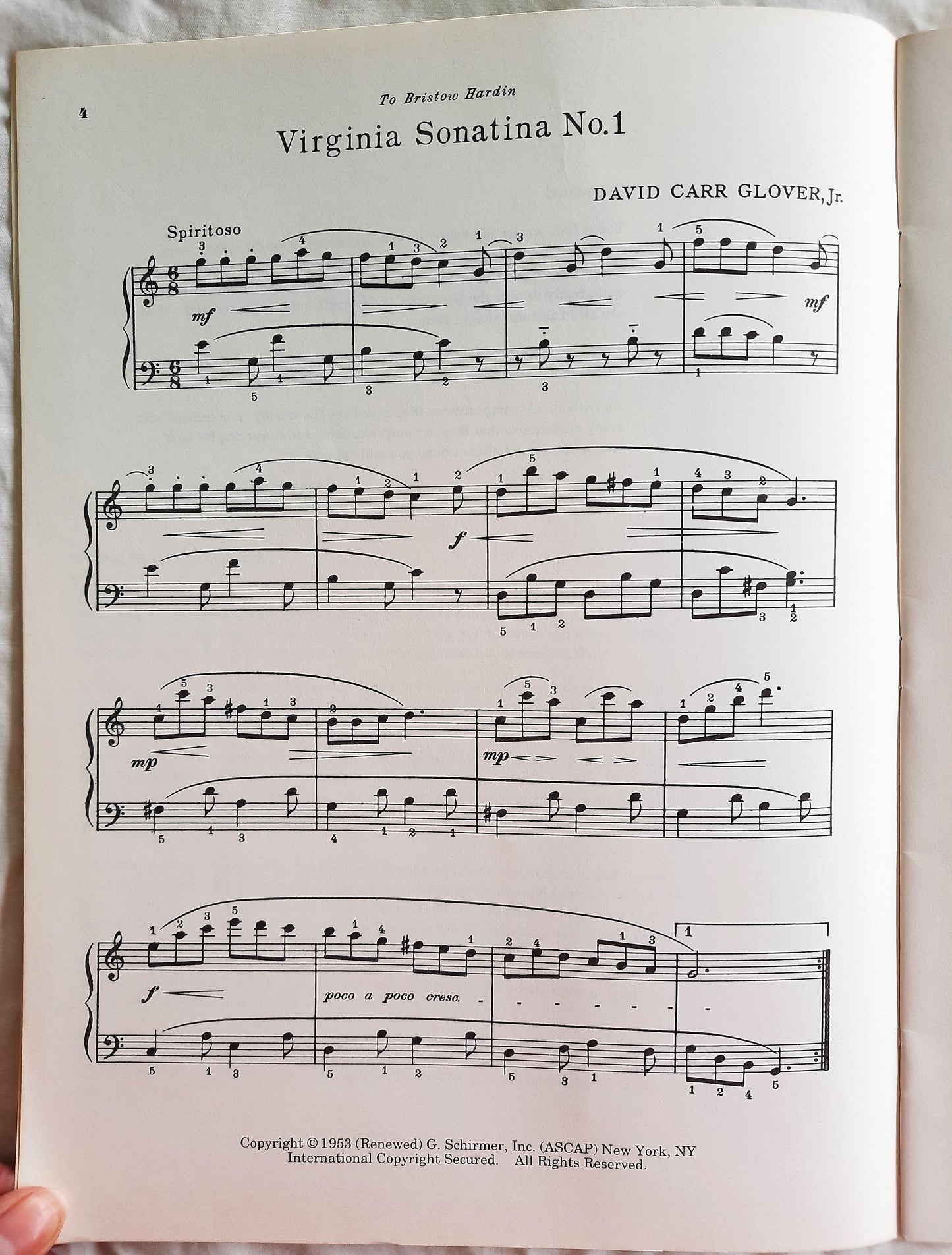 Three Sonatinas and a Sonata Piano Solo Music By David Glover (Very good, 1980, Pbk, 24 pages, G. Schirmer, Inc.)