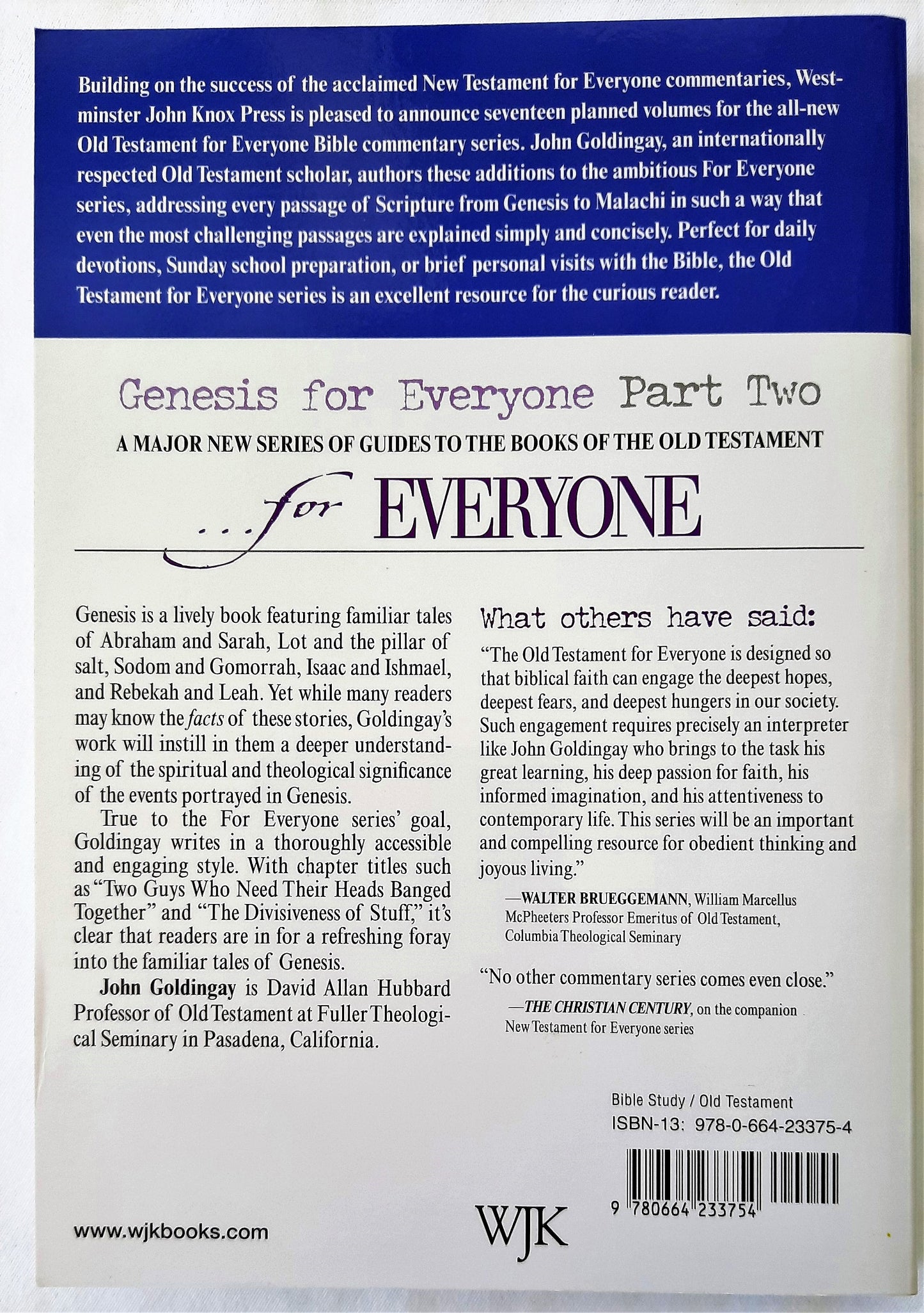Genesis for Everyone Part Two Ch 17-50 by John Goldingay (Like new, 2010, Pbk, 186 pages, WJK Books)