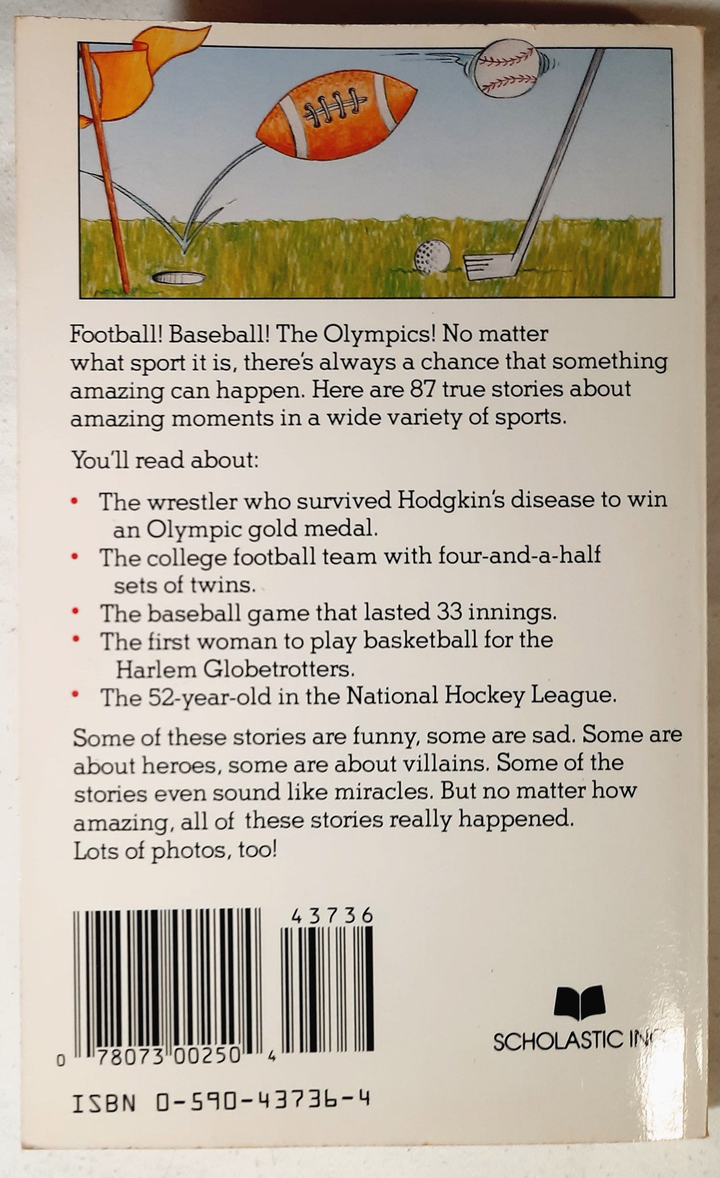 Amazing But True Sports Stories by Phyllis and Zander Hollander (Very Good, 1986, Pbk, 140 pages, Scholastic)