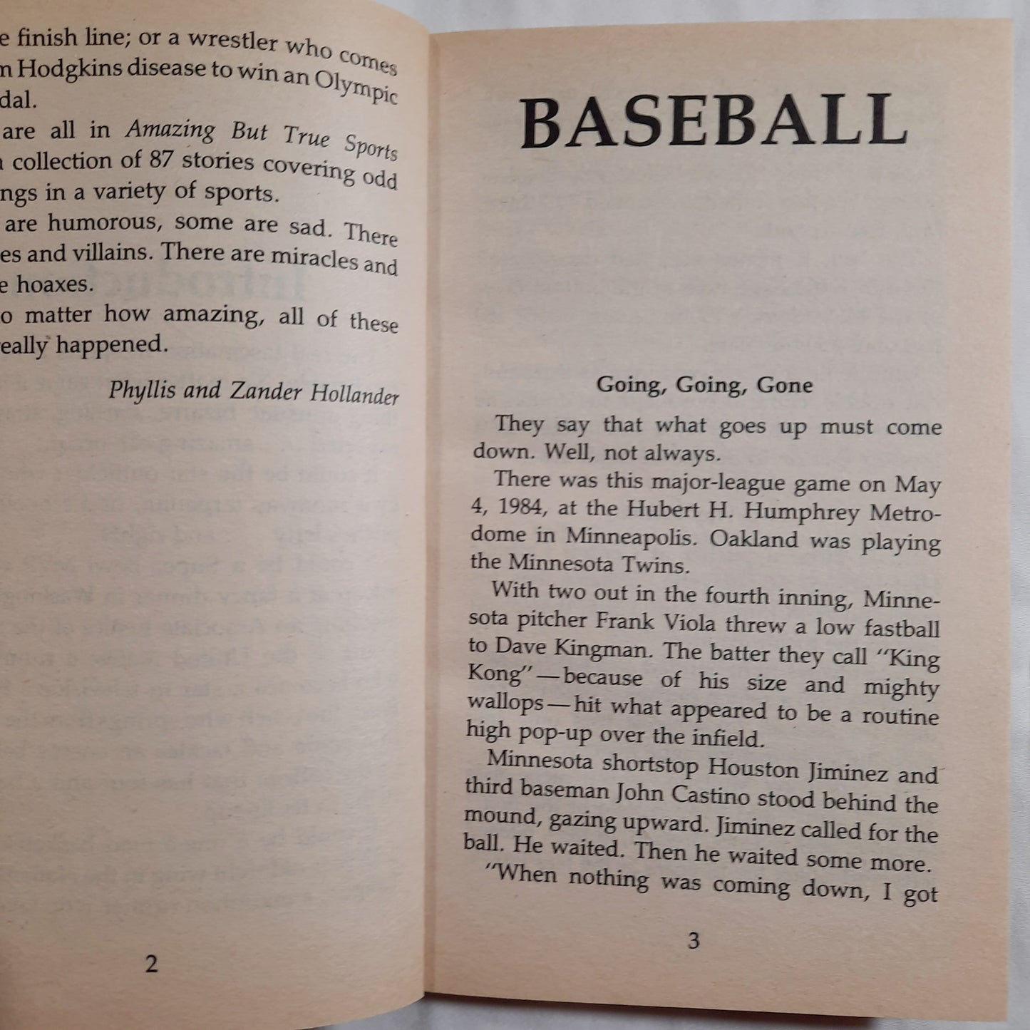 Amazing But True Sports Stories by Phyllis and Zander Hollander (Very Good, 1986, Pbk, 140 pages, Scholastic)