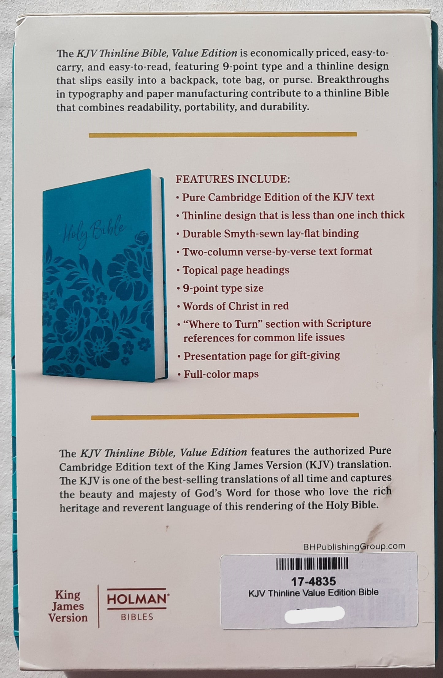 KJV Thinline Bible Value Edition (New, 2022, Teal Leathertouch, 1056 pages, Holman)