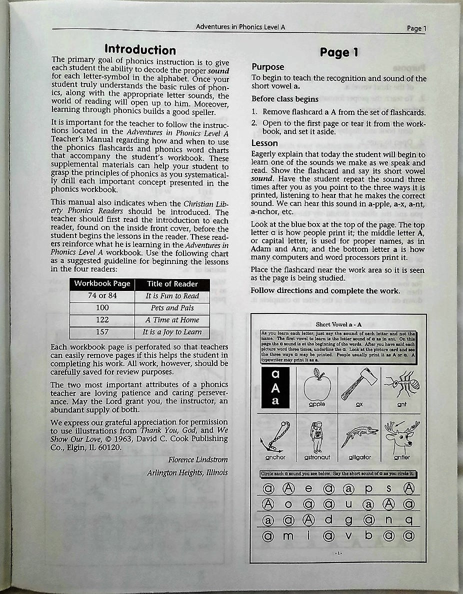 Adventures in Phonics Teacher's Manual A by Florence Lindstrom (Very Good, 2001, Pbk, 108 pages, Christian Liberty Press)