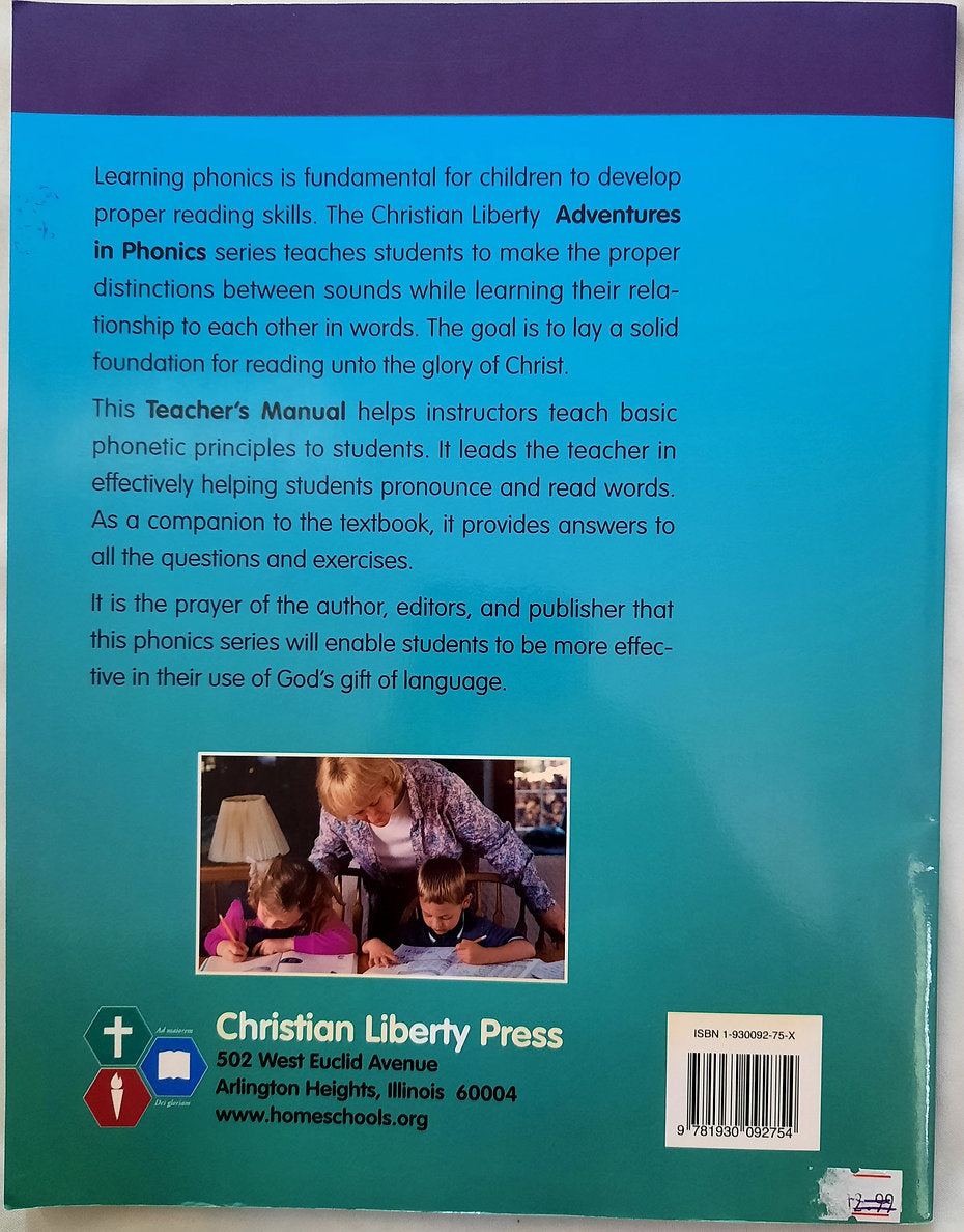 Adventures in Phonics Teacher's Manual A by Florence Lindstrom (Very Good, 2001, Pbk, 108 pages, Christian Liberty Press)