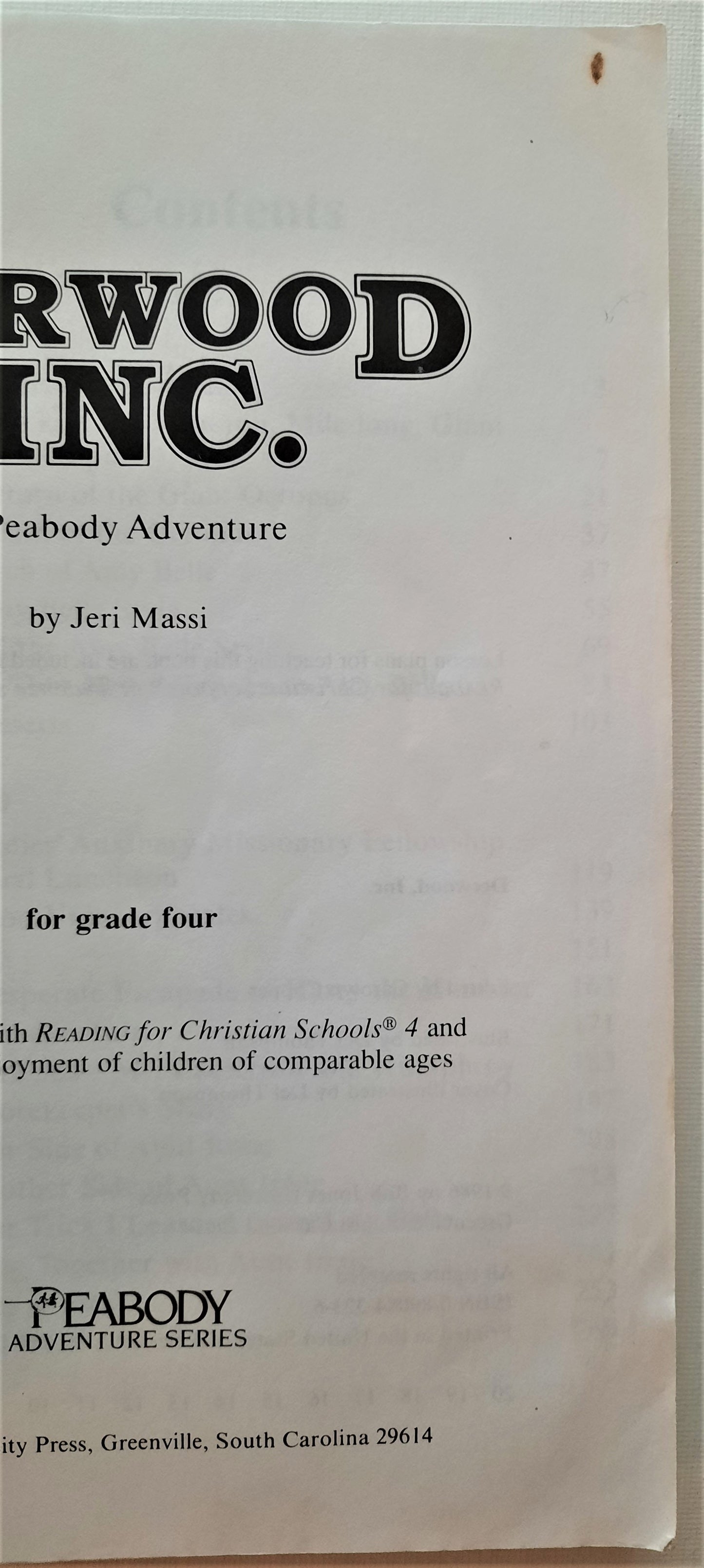 Derwood Inc. #1 by Jeri Massi (Peabody Adventure Series, Very good, 1983, Pbk, 272 pages, Bob Jones University Press)