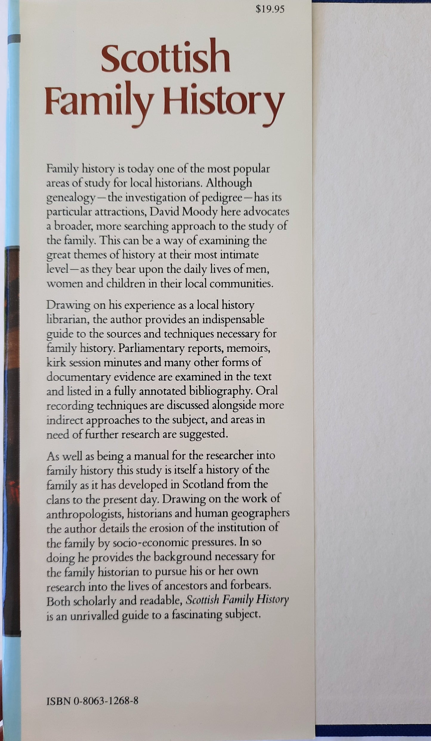 Scottish Family History by David Moody (Very good, 1988, HC, 219 pages, Genealogical Pub.)