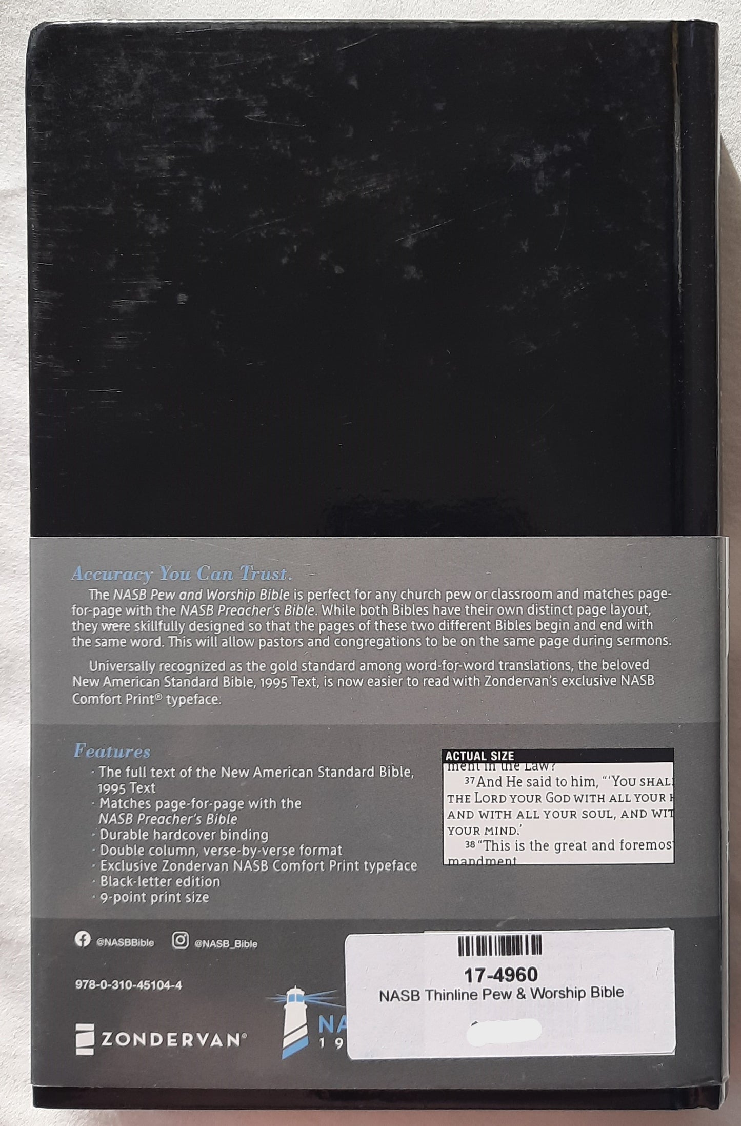 NASB Thinline Pew & Worship Bible (New, 2020, HC, 1136 pages, Zondervan)