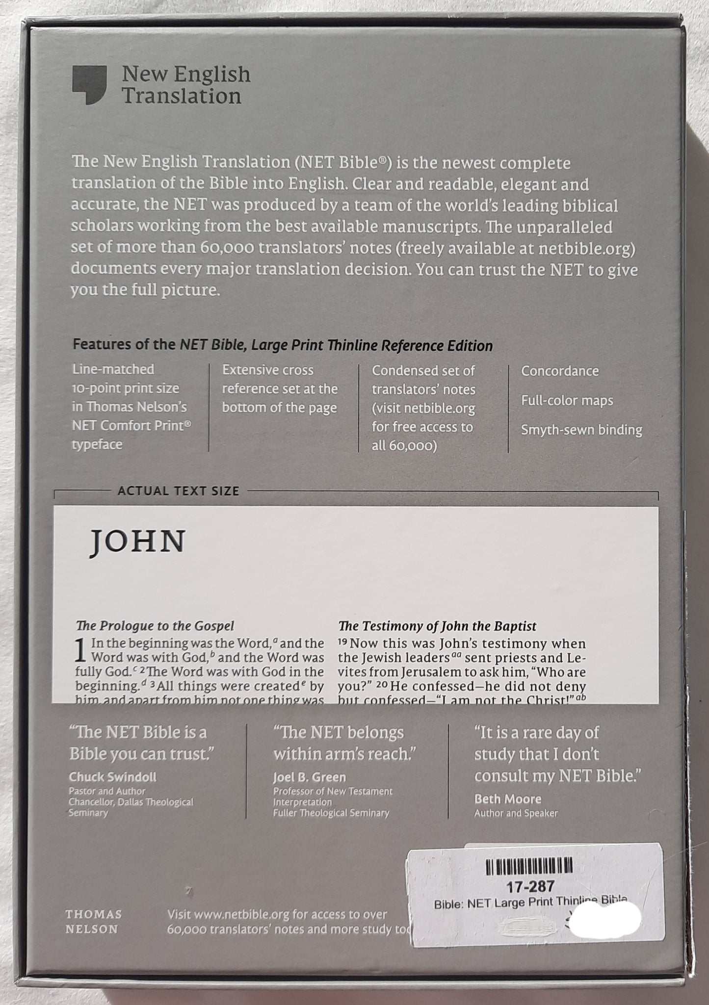 NET Large Print Thinline Bible (New, 2020, HC, Gray Cloth, 1328 pages, Thomas Nelson)