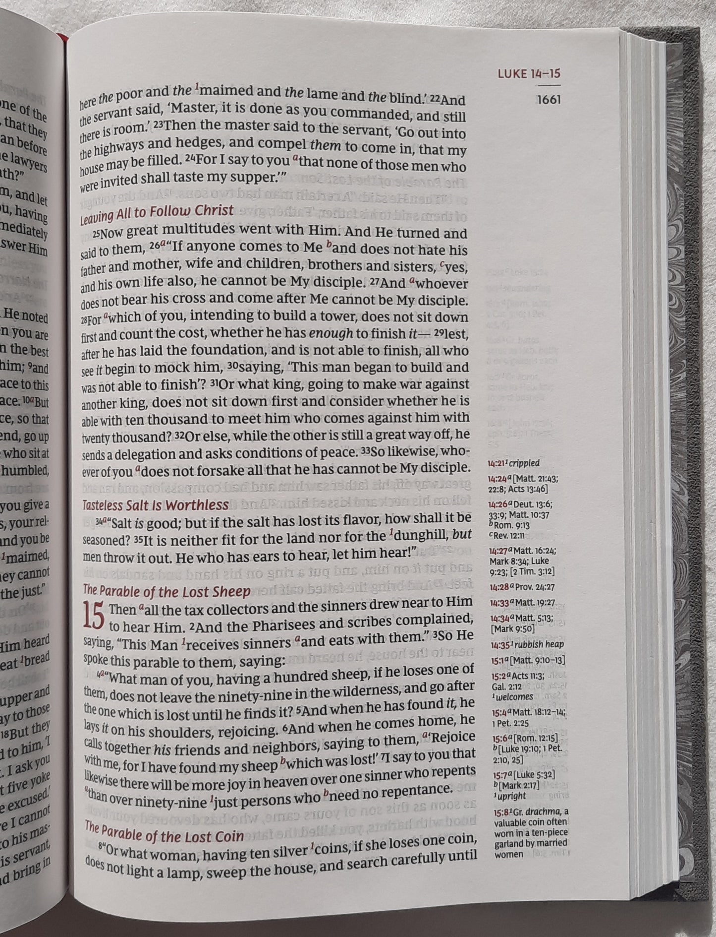 NKJV Compact Single Column Reference Bible (New, 2018, Cloth over Board-Gray, Comfort Print, 2032 pgs, Thomas Nelson)