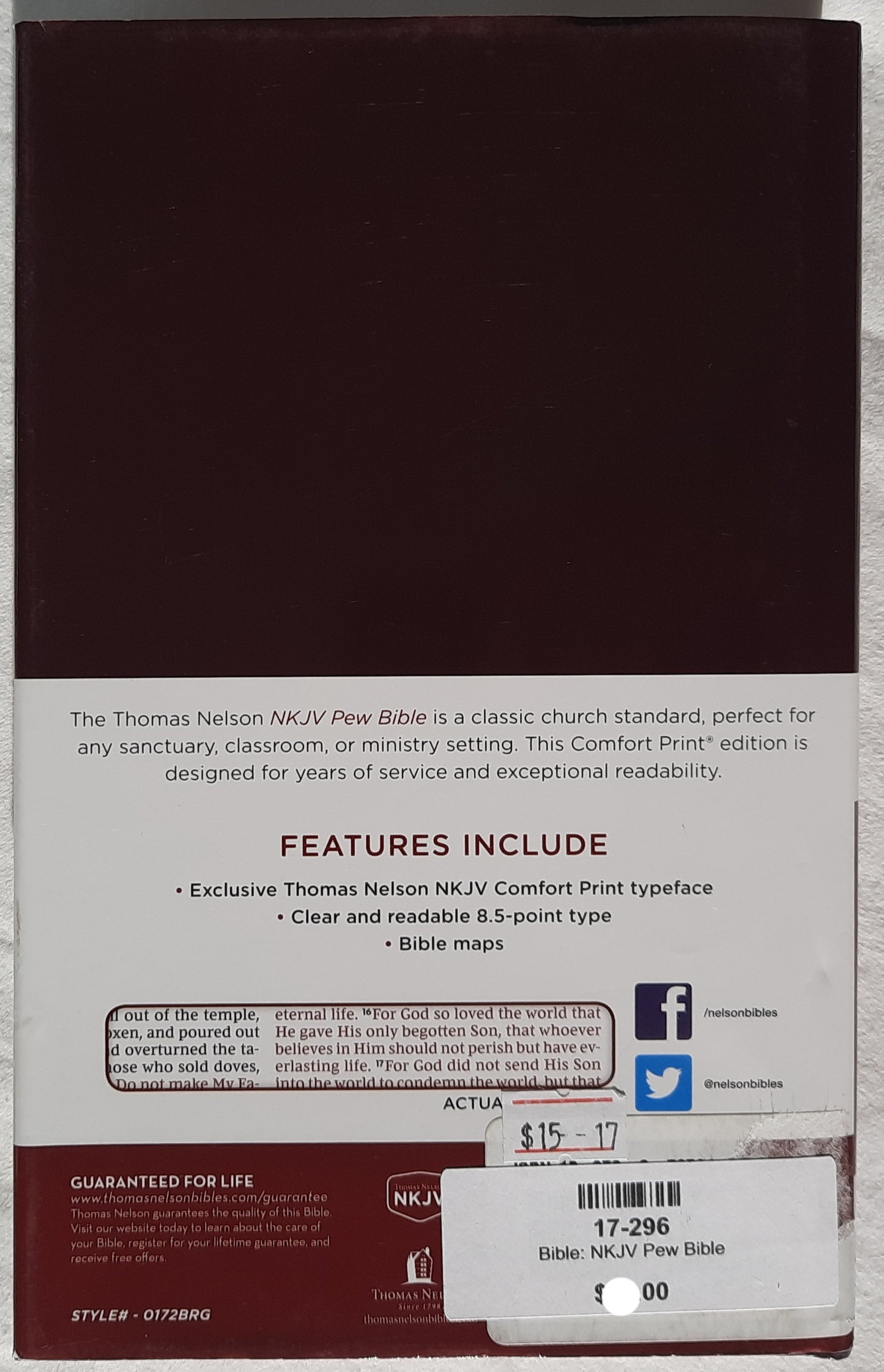 NKJV Pew Bible (New, 2018, HC, Burgundy, 880 pages, Thomas Nelson, Red letter)