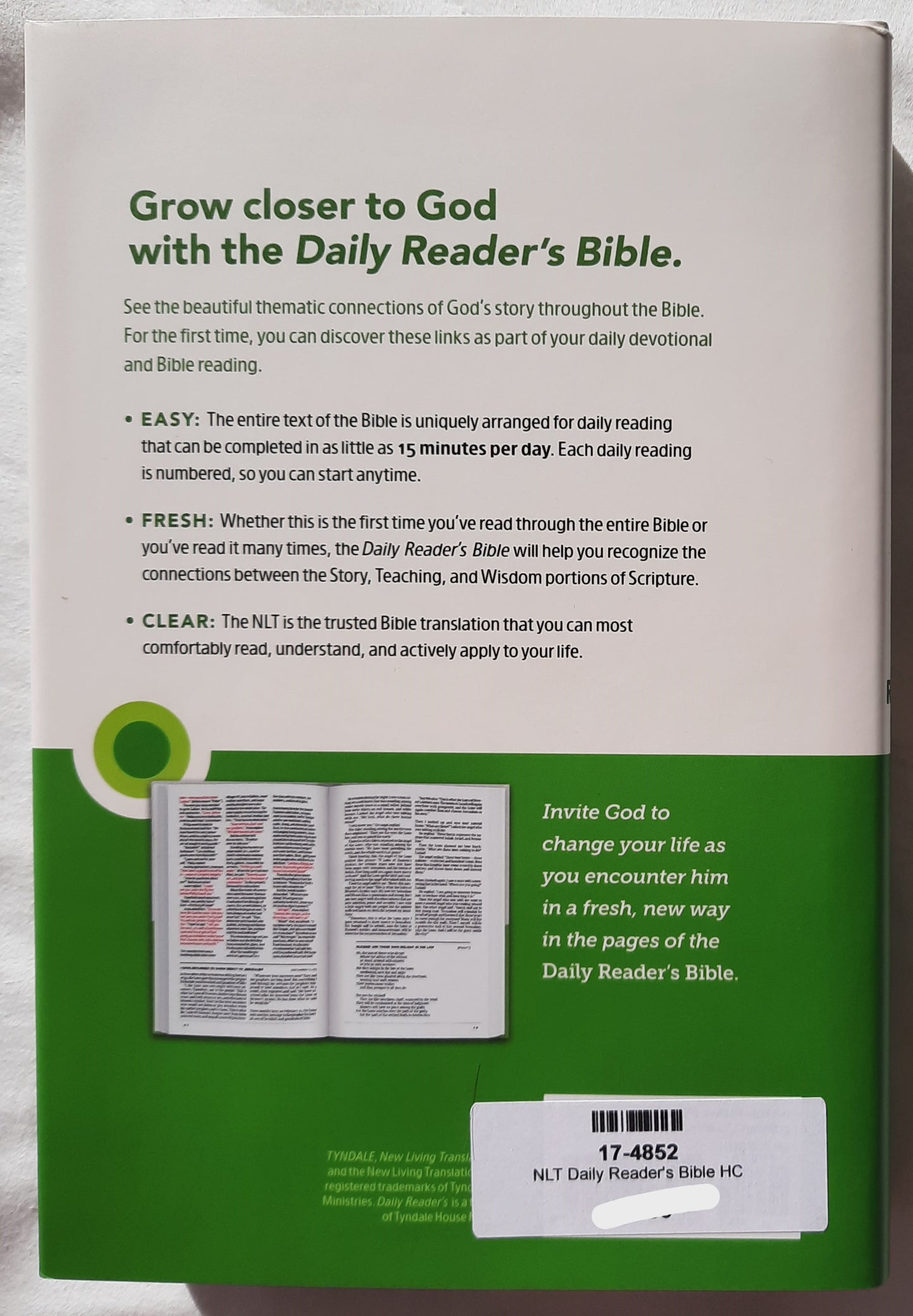NLT Daily Reader's Bible (New, 2020, HC, 1123 pages, Tyndale House, Red Letter)