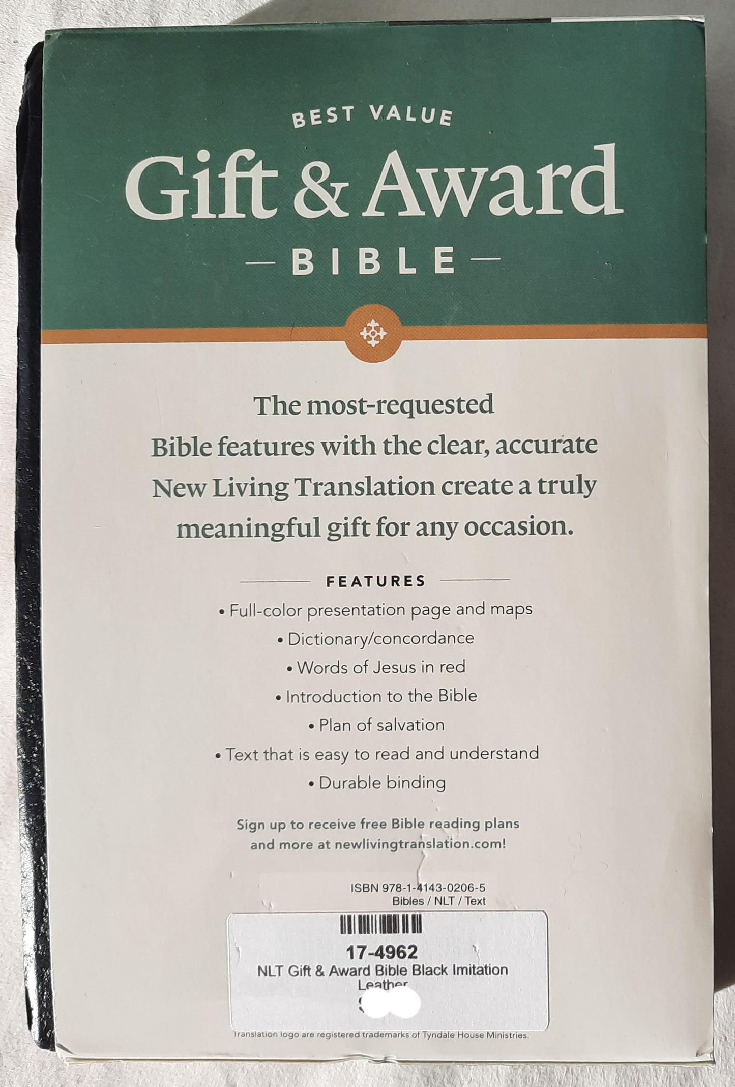 NLT Gift & Award Bible (New, 2015, Black Imitation Leather, 832 pages, Tyndale)
