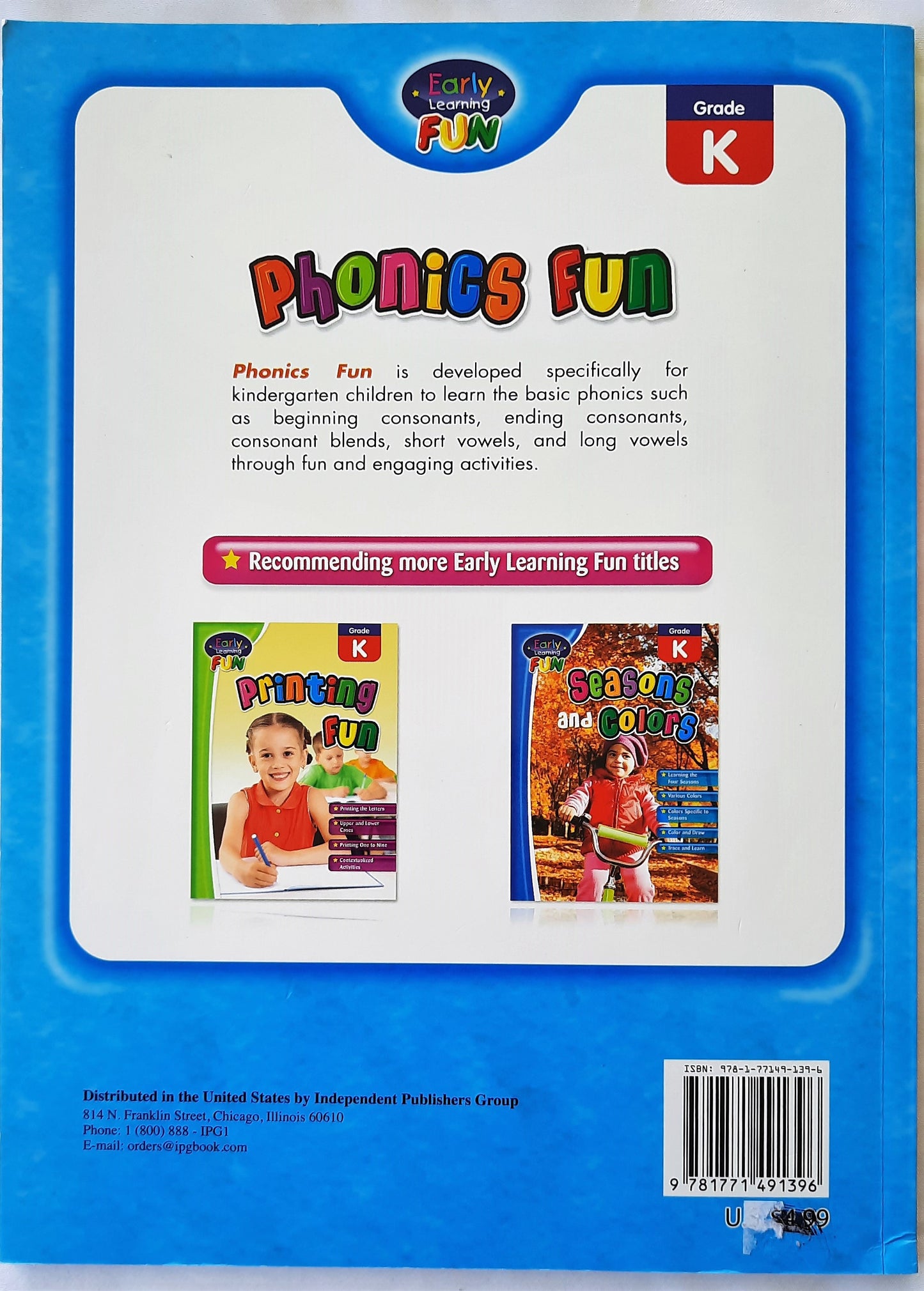 Phonics Fun Grade K Early Learning Fun Activity Book (NEW, 2015, Pbk, 64 page, Independent Publishers Group)