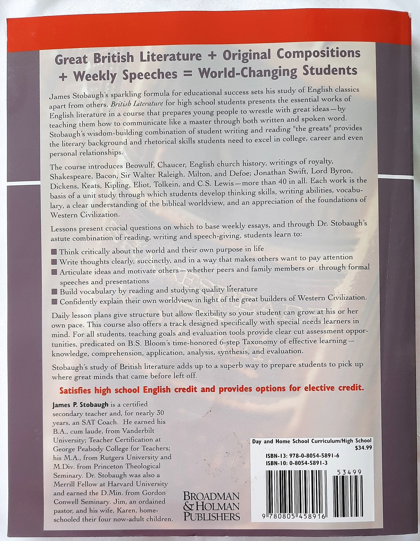 British Literature Teacher Edition with DVD by James Stobaugh (High School, NEW, 2005, Pbk, 360 pages, Broadman & Holman)