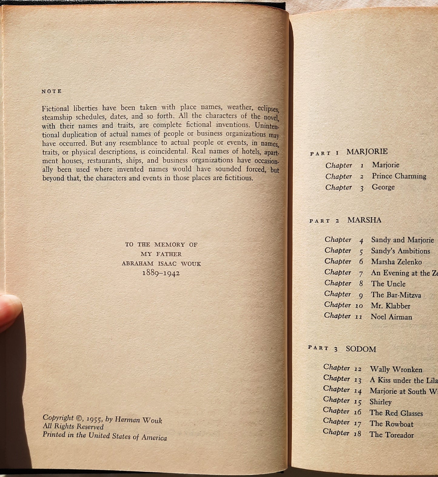 Marjorie Morningstar by Herman Wouk (Very Good, 1955, HC, 472 pages, Doubleday)