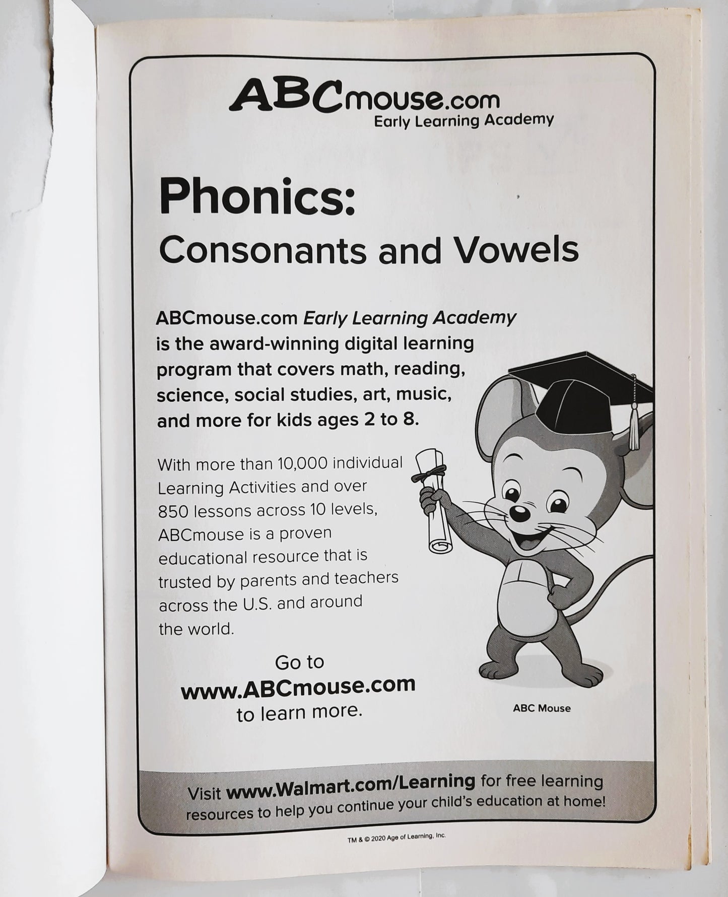 ABCmouse.com Phonics Consonants and Vowels Workbook (Good, 2020, Pbk, 82 pages, Bendon)