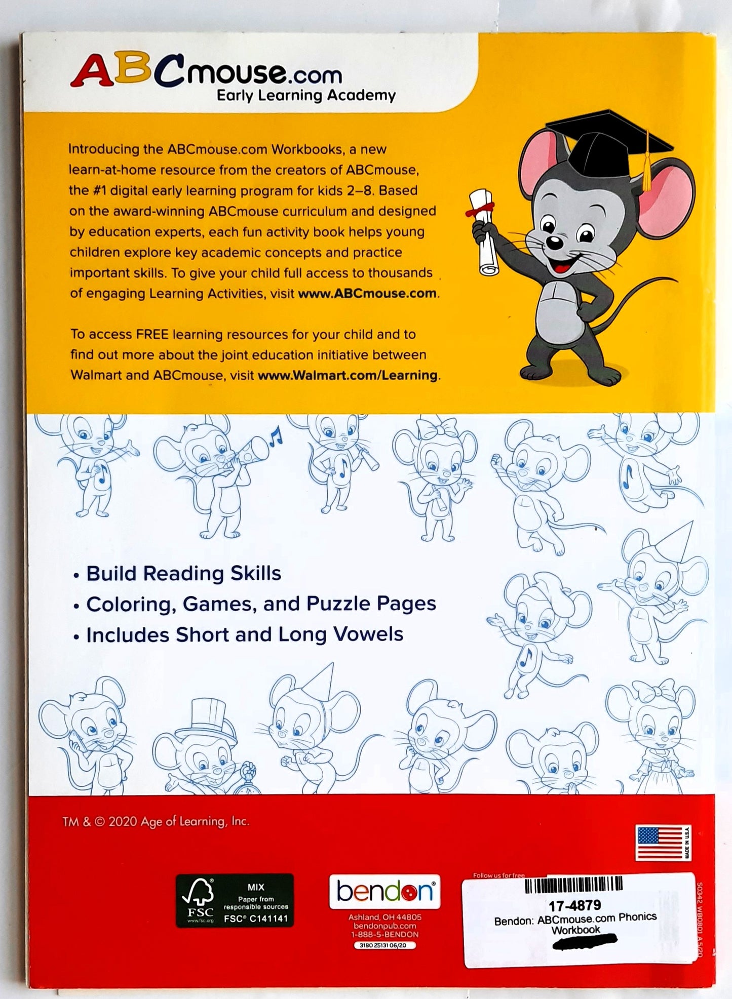 ABCmouse.com Phonics Consonants and Vowels Workbook (Good, 2020, Pbk, 82 pages, Bendon)