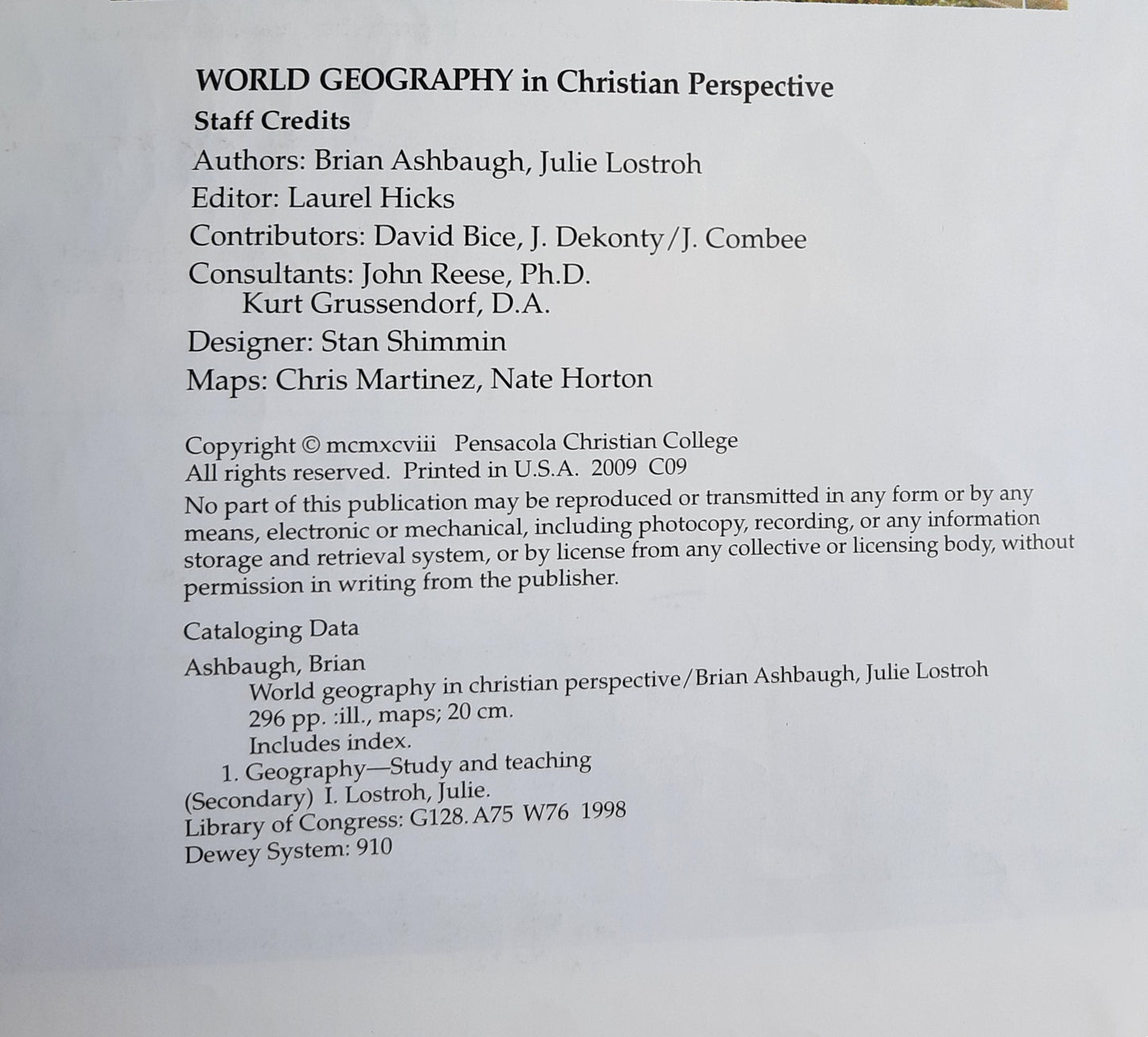 Abeka World Geography in Christian Perspective Student Textbook (Good, 2009, Pbk, 286 pages)