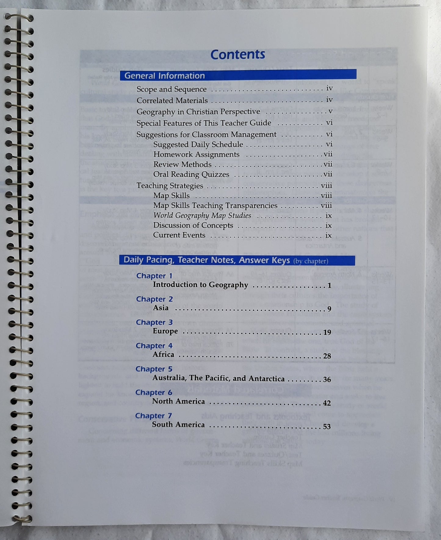 Abeka World Geography in Christian Perspective Teacher Guide (Very Good, 72 pages, Spiral Pbk)