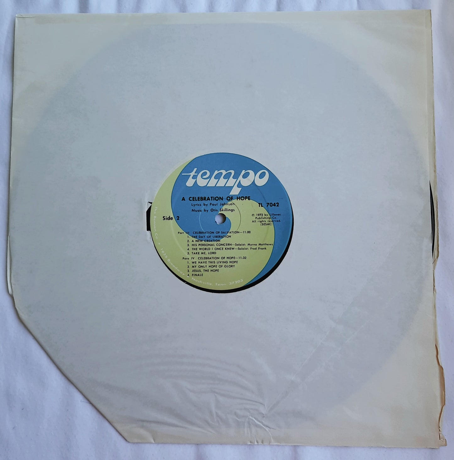 Tempo A Celebration of Hope Vinyl Record lyrics by Paul Johnson; music by Otis Skillings (Very good, 1972, Lillenas Publishing Co.)