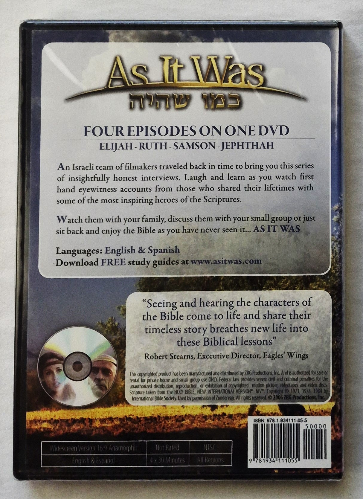 As It Was: Elijah Ruth Samson Jephthah DVD (NEW, ZRG Productions, 2006)
