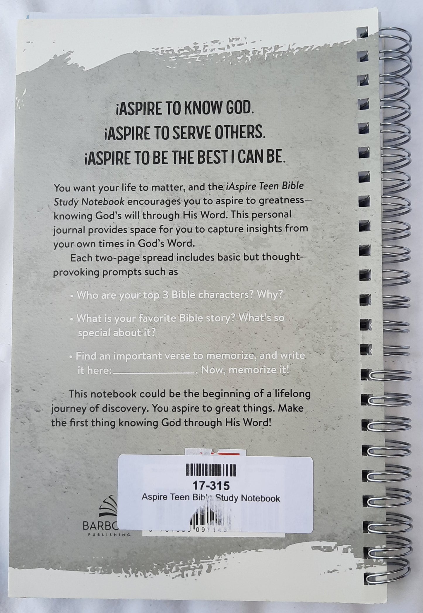 iAspire Teen Bible Study Notebook by Kayla Coons (New, 2021, Spiral, 192 pages, Barbour Young Adult)