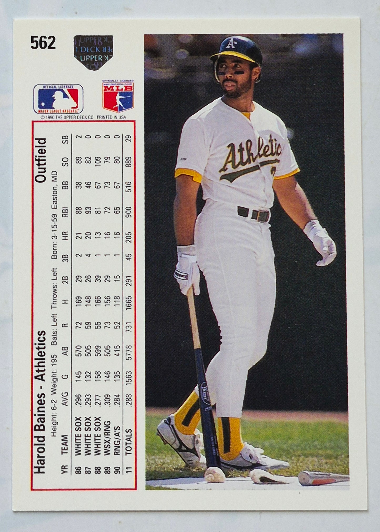 Baines Harold Oakland Athletics Outfield #562 Upper Deck 1991 Baseball Card