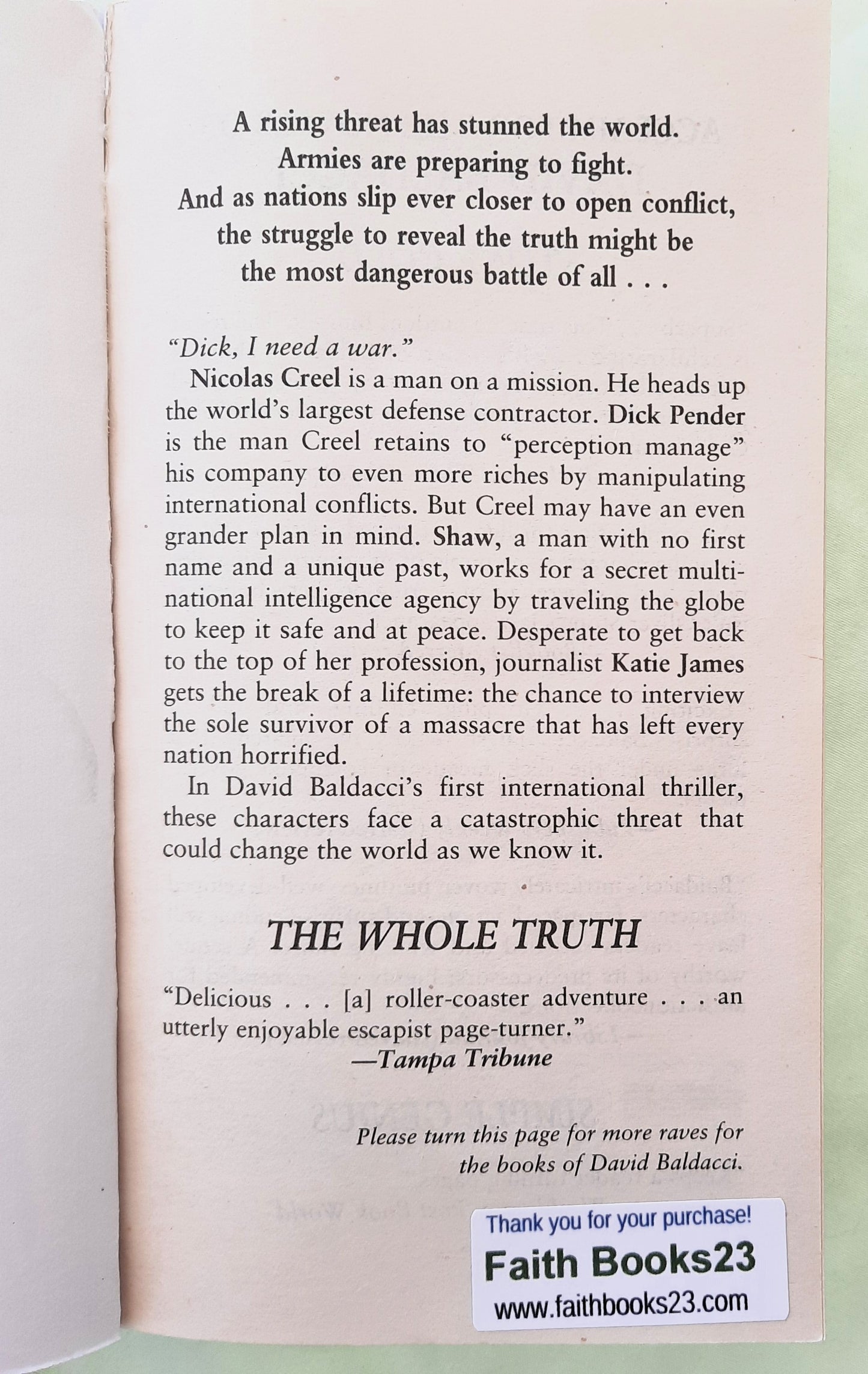 The Whole Truth by David Baldacci (A. Shaw #1, Very good, 2009, Pbk, 530 pages, Hachette)