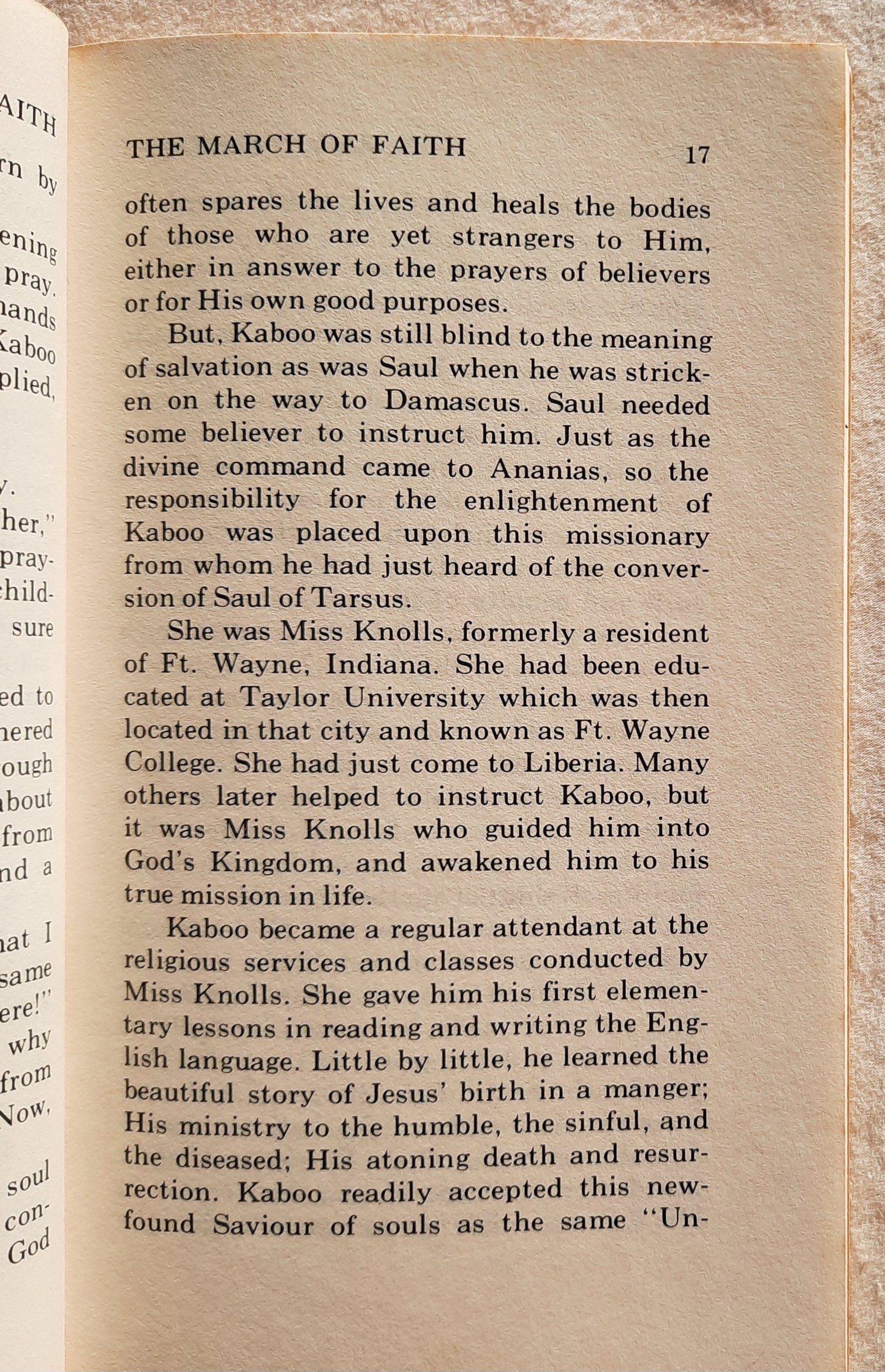 Samuel Morris: The March of Faith by Lindley Baldwin (Very Good, 1971, PBk, 94 pages, Dimension Books)