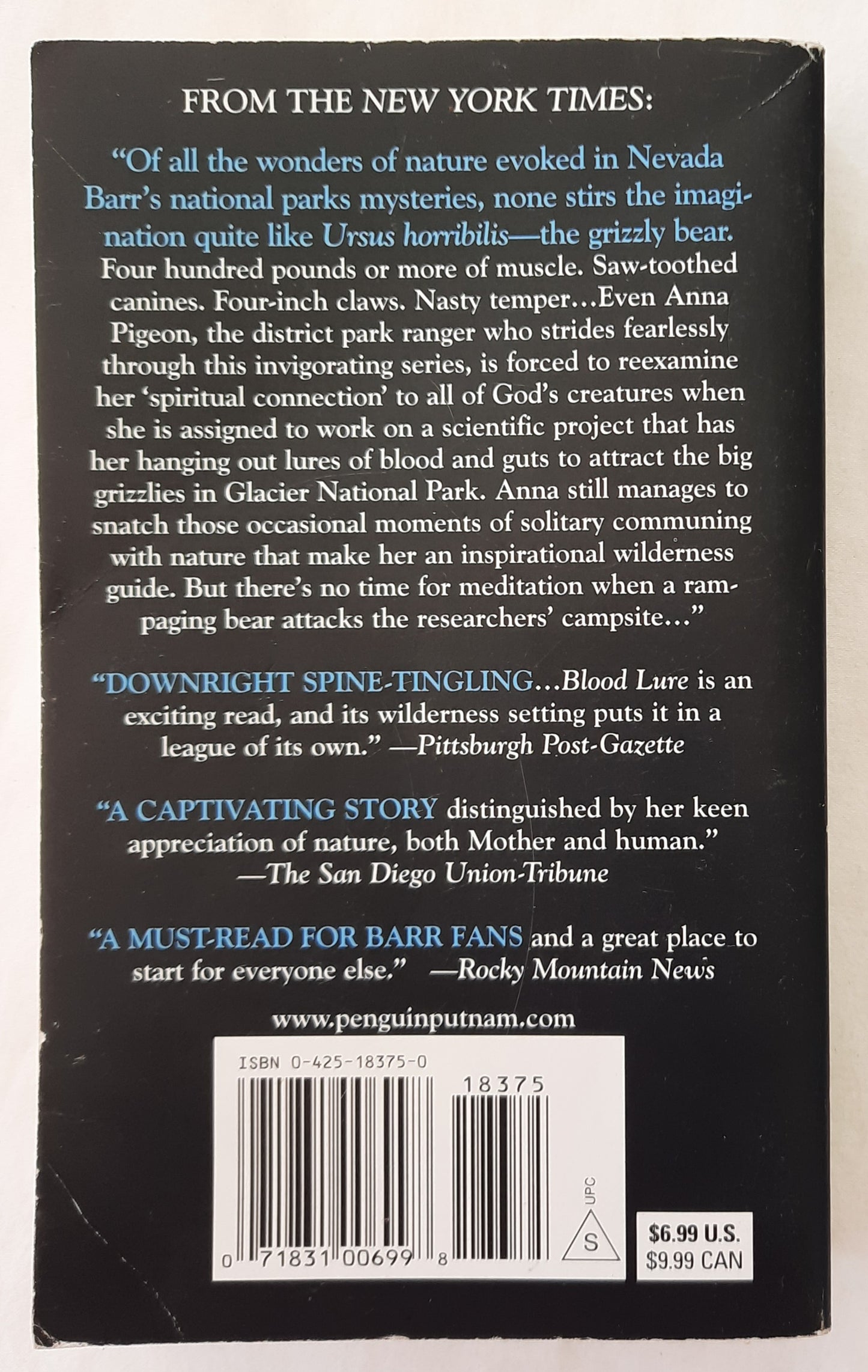 Blood Lure by Nevada Barr (Anna Pigeon Novel, Good, 2002, Pbk, 333 pages, Penguin Putman)