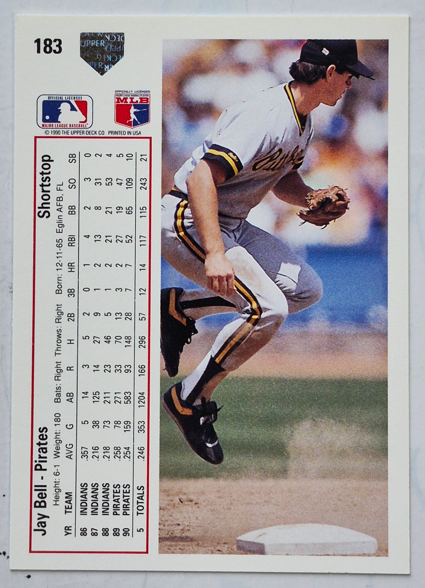 Bell Jay Pittsburgh Pirates Shortstop #183 Upper Deck 1991 Baseball Card